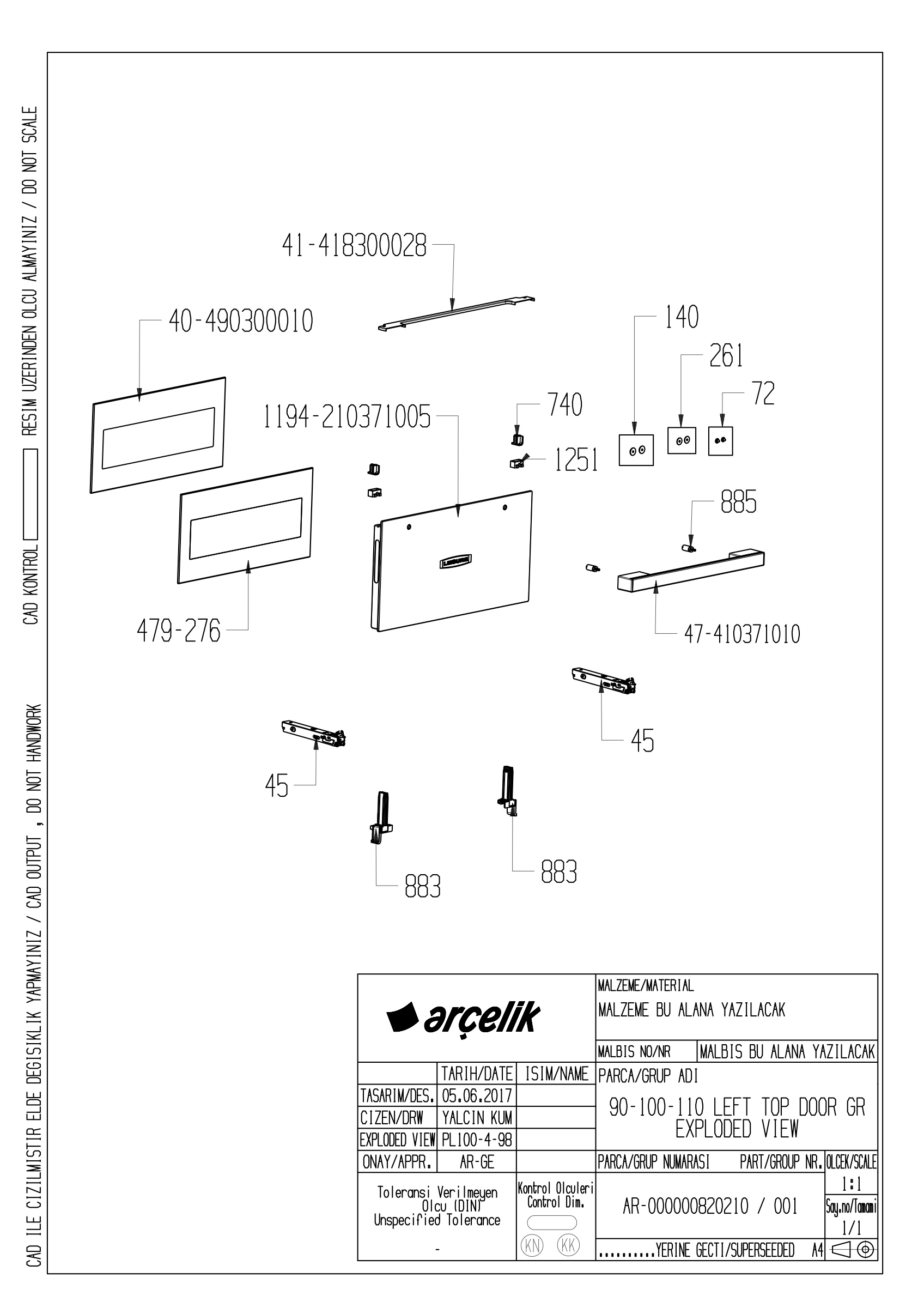 90CM LEFT TOP FRONT DOOR GR EXPLODED VIEW