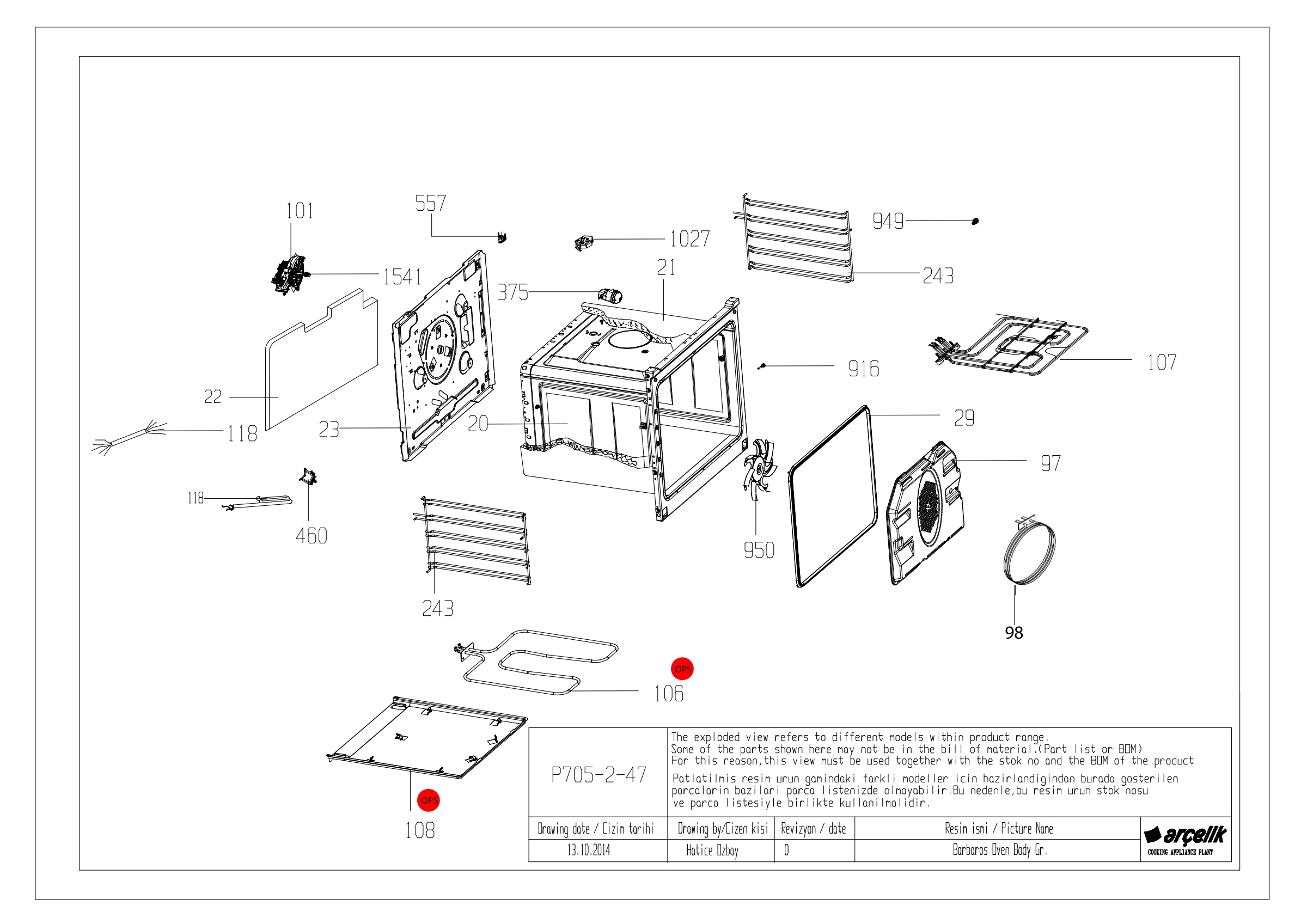 BARBAROS BI OVEN BODY GR EXPLODED VIEW