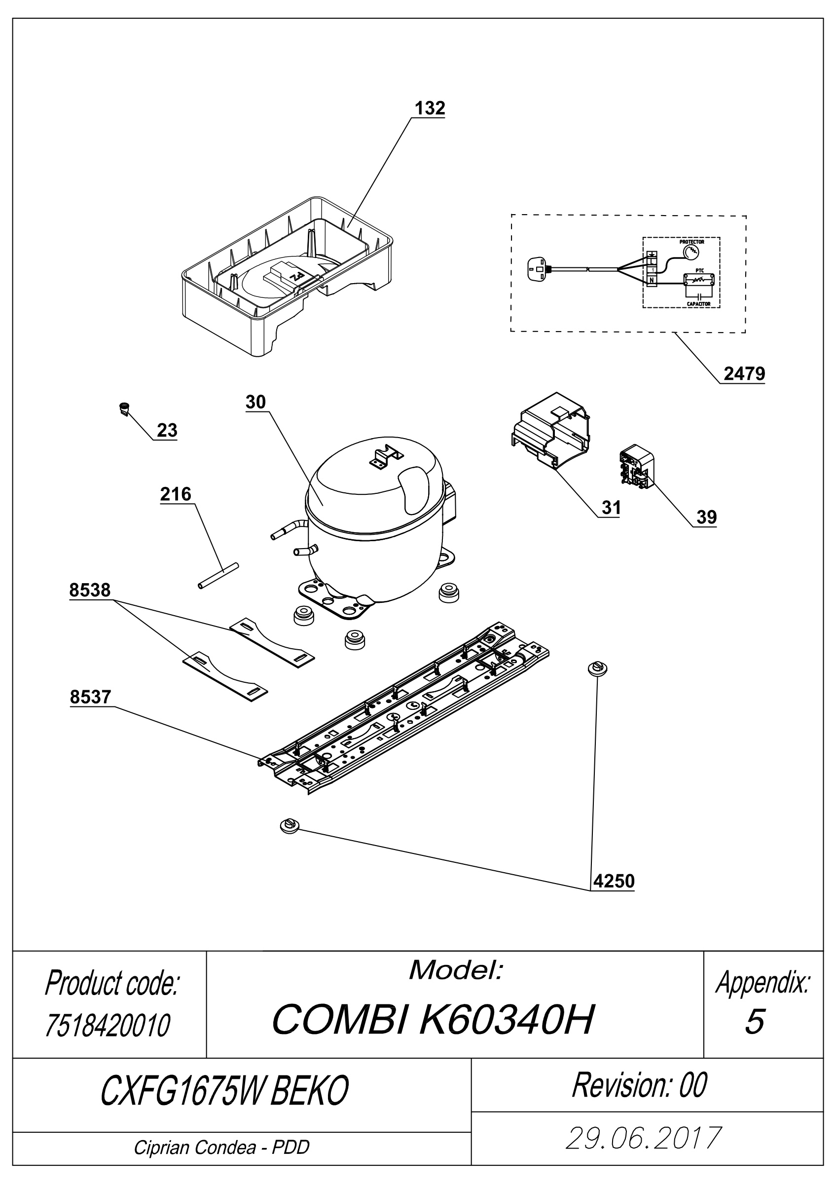 EXPLODED VIEW COMPRESSOR TYPE 1 CXFG1675W BEKO
