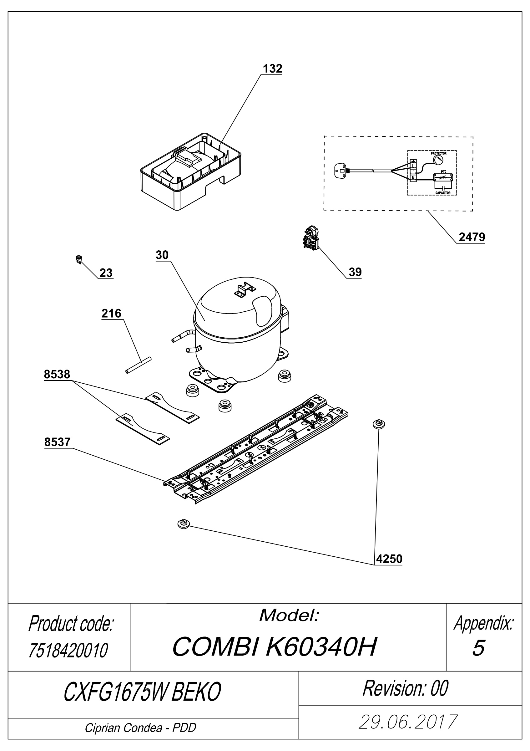 EXPLODED VIEW COMPRESSOR TYPE 2 CXFG1675W BEKO