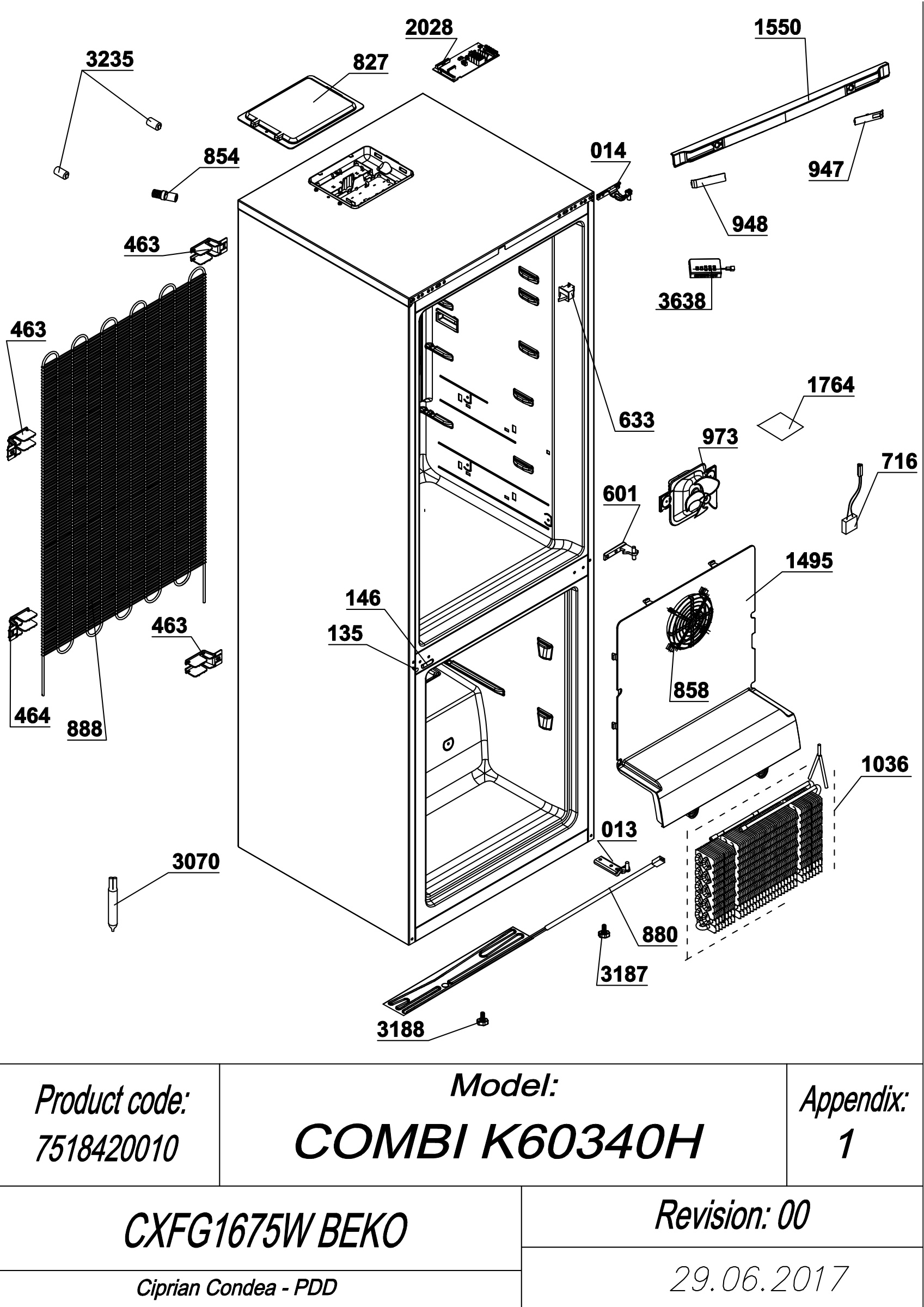 EXPLODED VIEW CABINET CXFG1675W BEKO