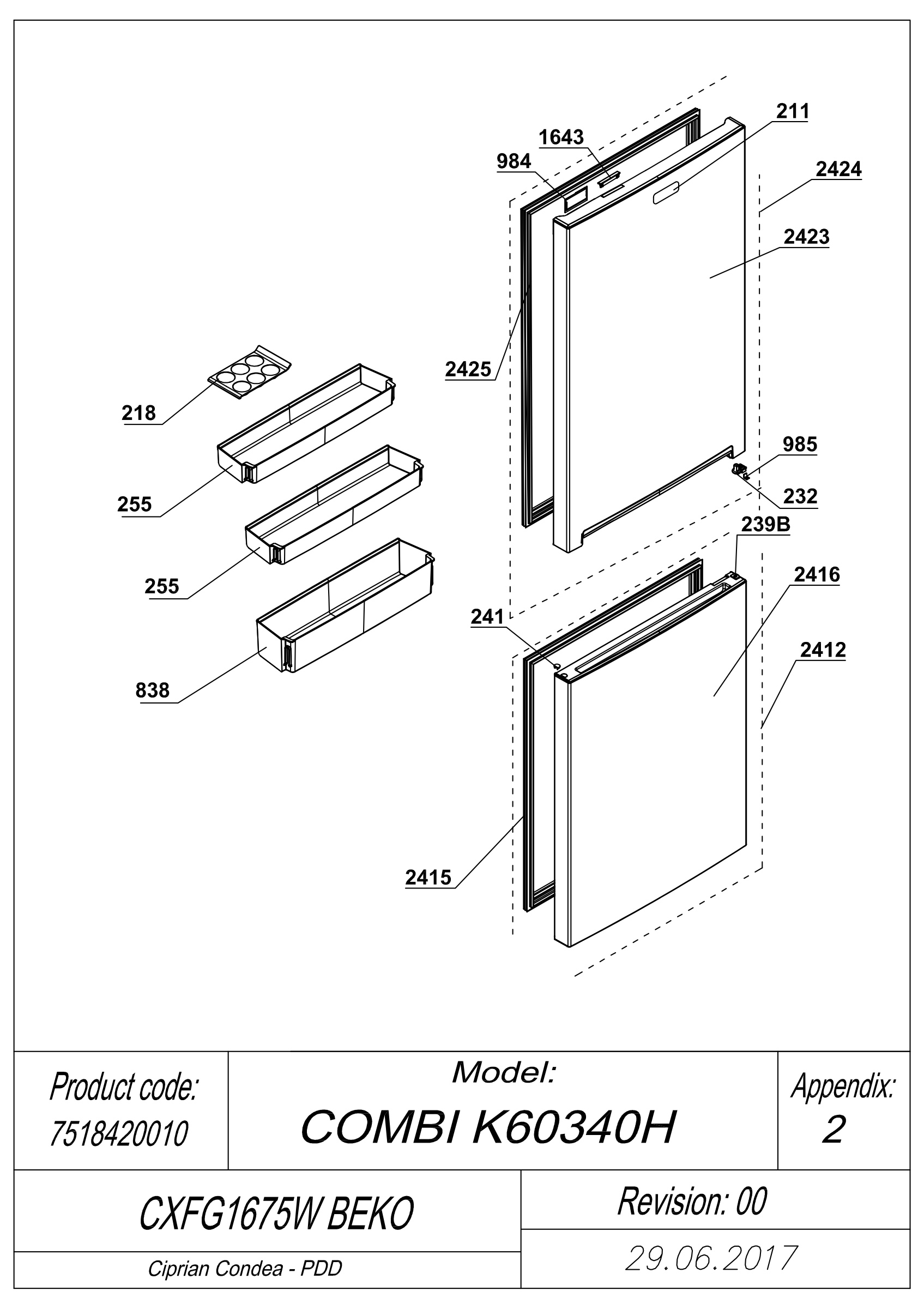 EXPLODED VIEW DOORS CXFG1675W BEKO