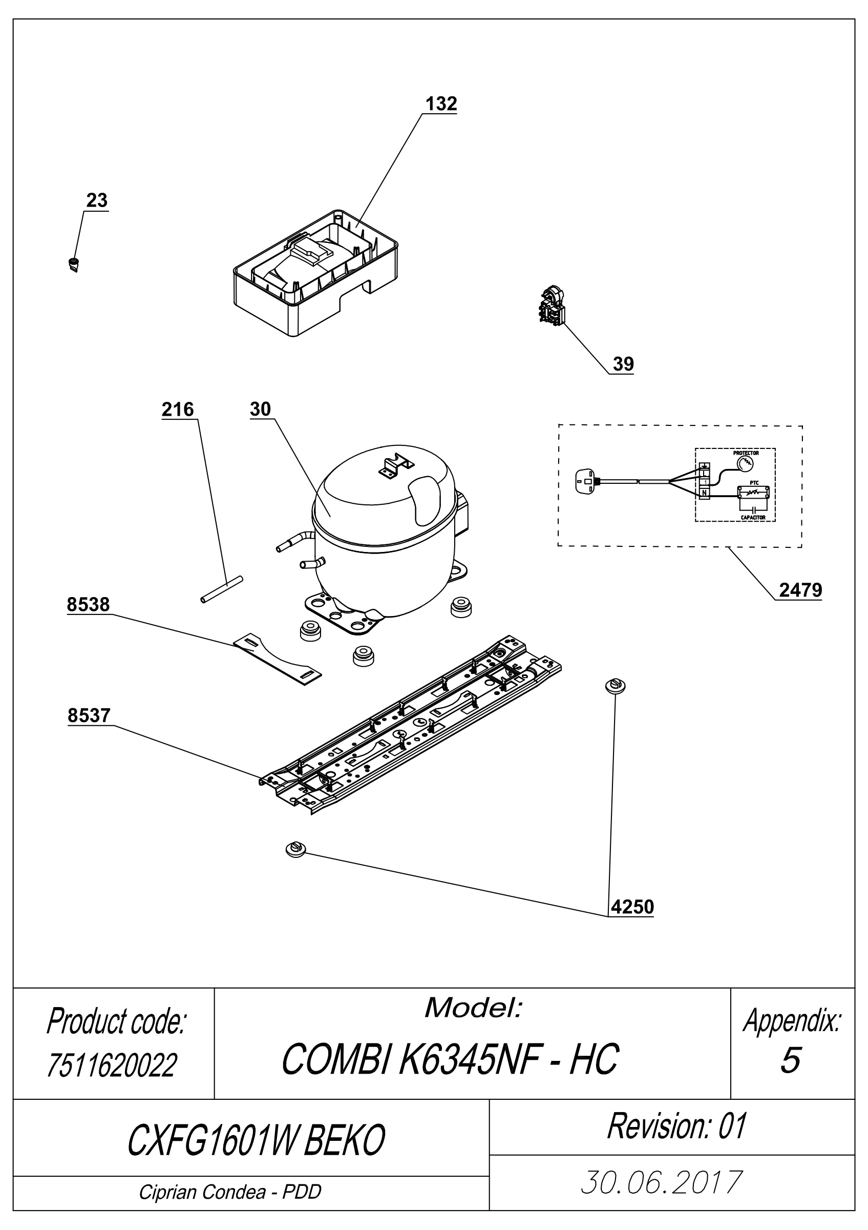 EXPLODED VIEW COMPRESSOR TYPE 1 CXFG1601W BEKO