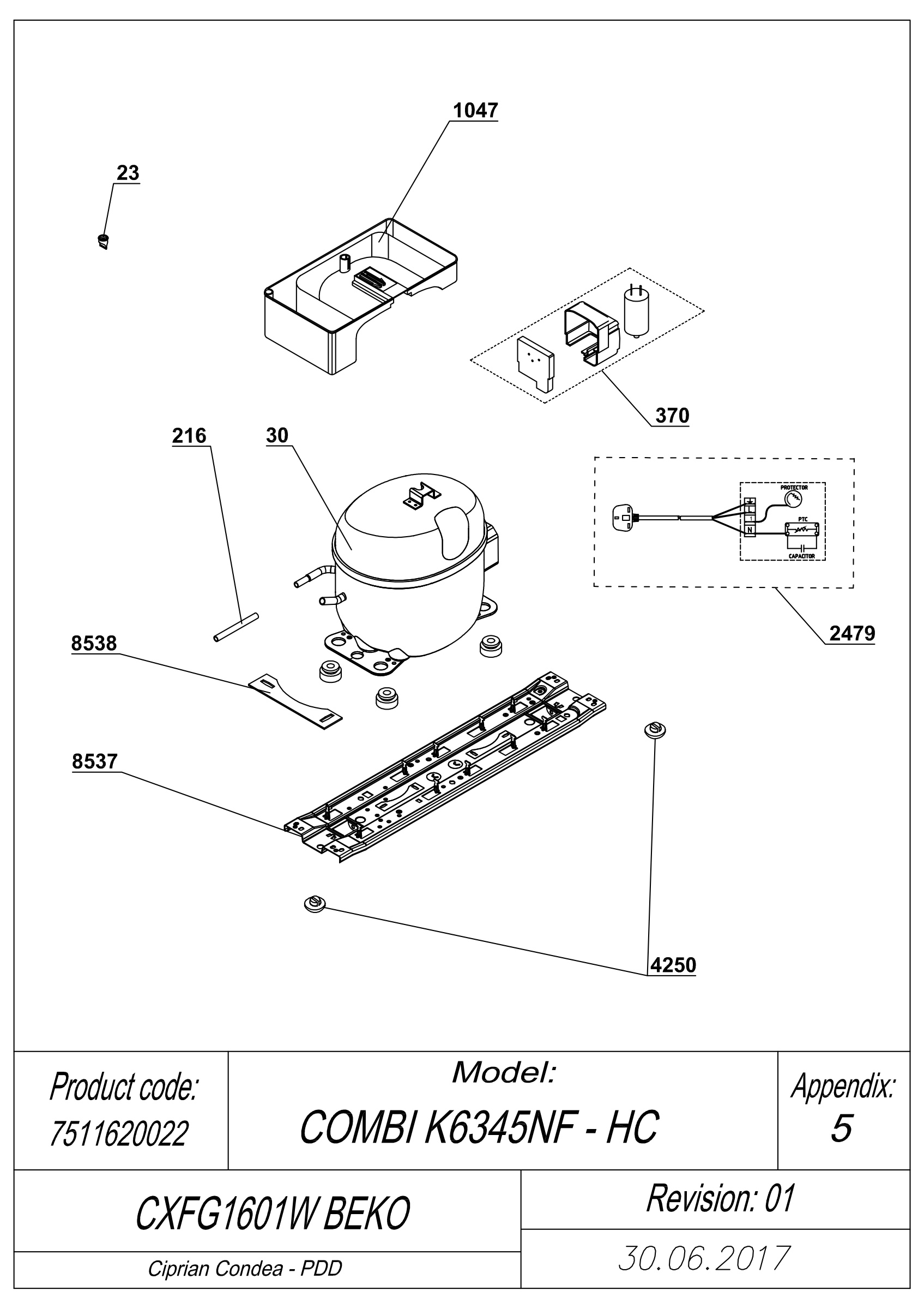 EXPLODED VIEW COMPRESSOR TYPE 2 CXFG1601W BEKO