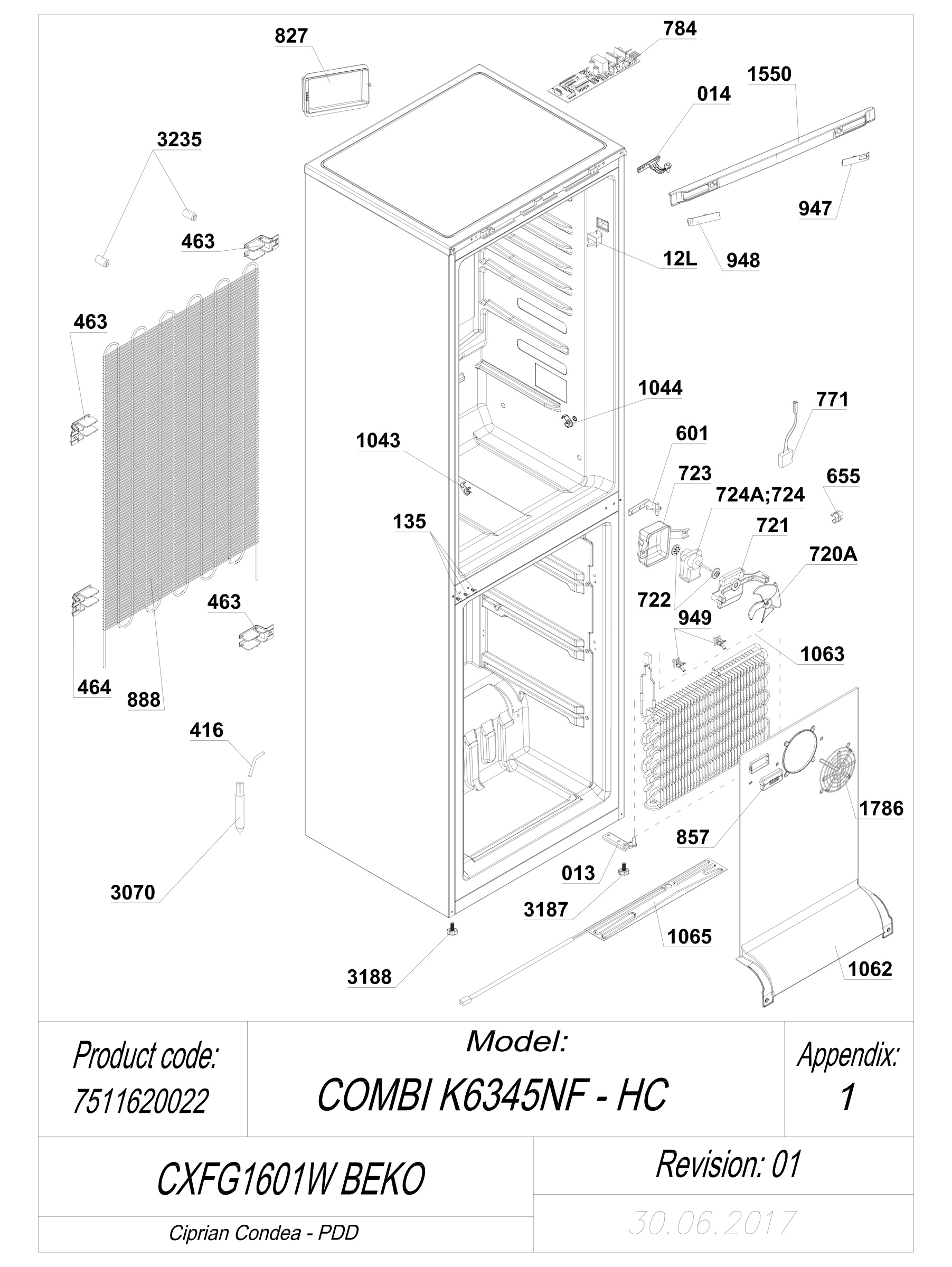 EXPLODED VIEW CABINET CXFG1601W BEKO