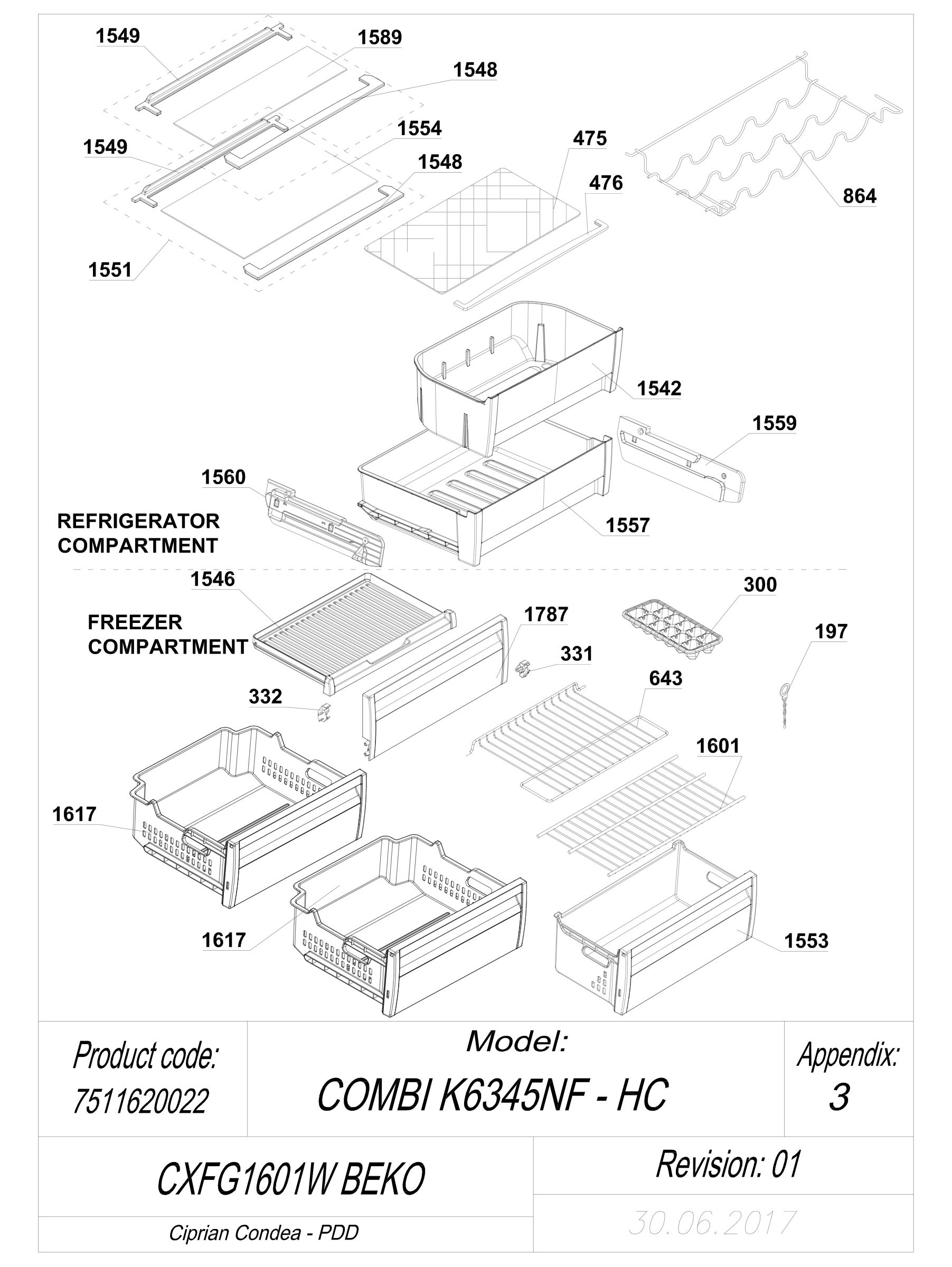 EXPLODED VIEW SHELVES CXFG1601W BEKO