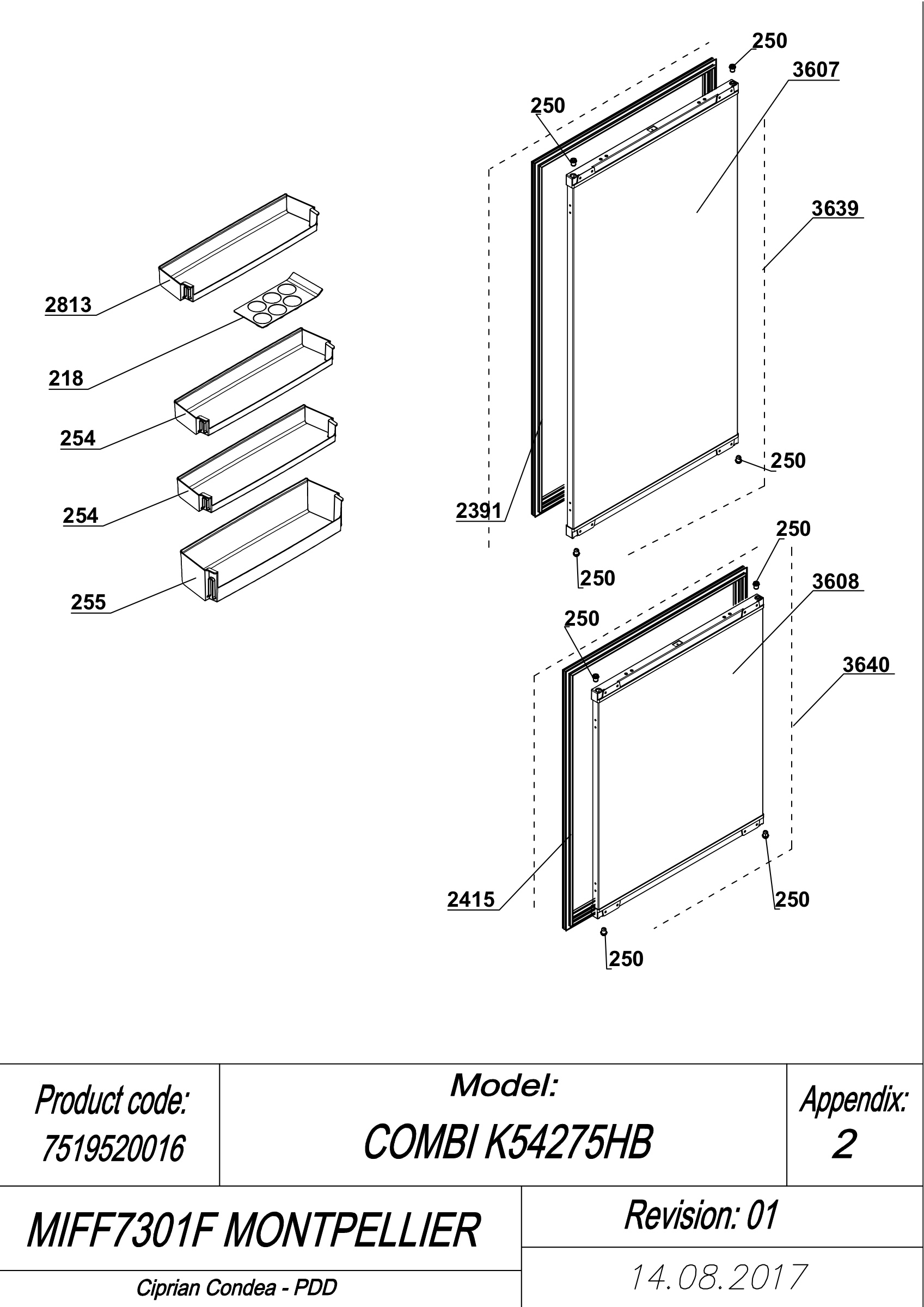 EXPLODED VIEW DOORS MIFF7301F MONTPELLIER