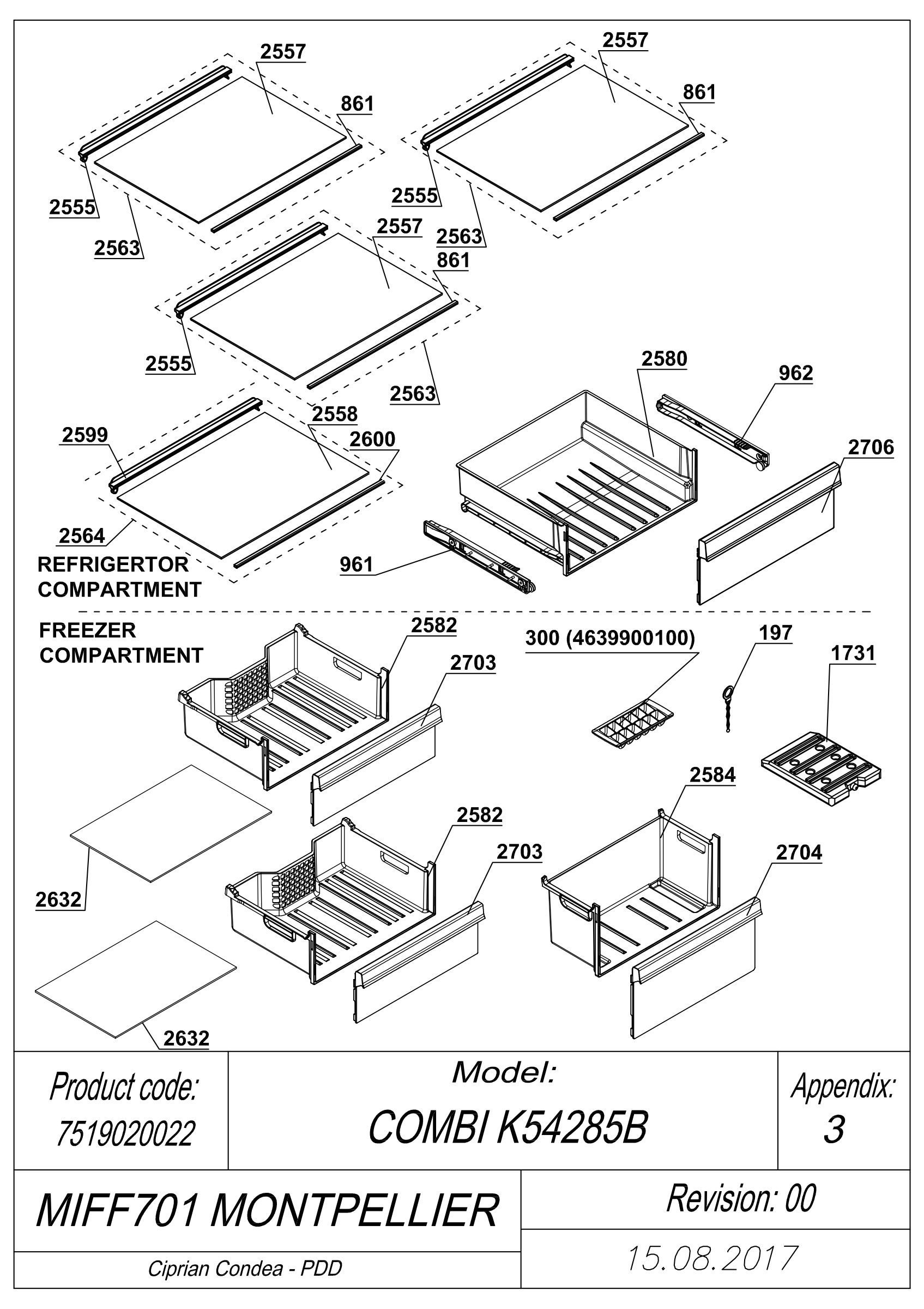 EXPLODED VIEW SHELVES MIFF701 MONTPELLIER