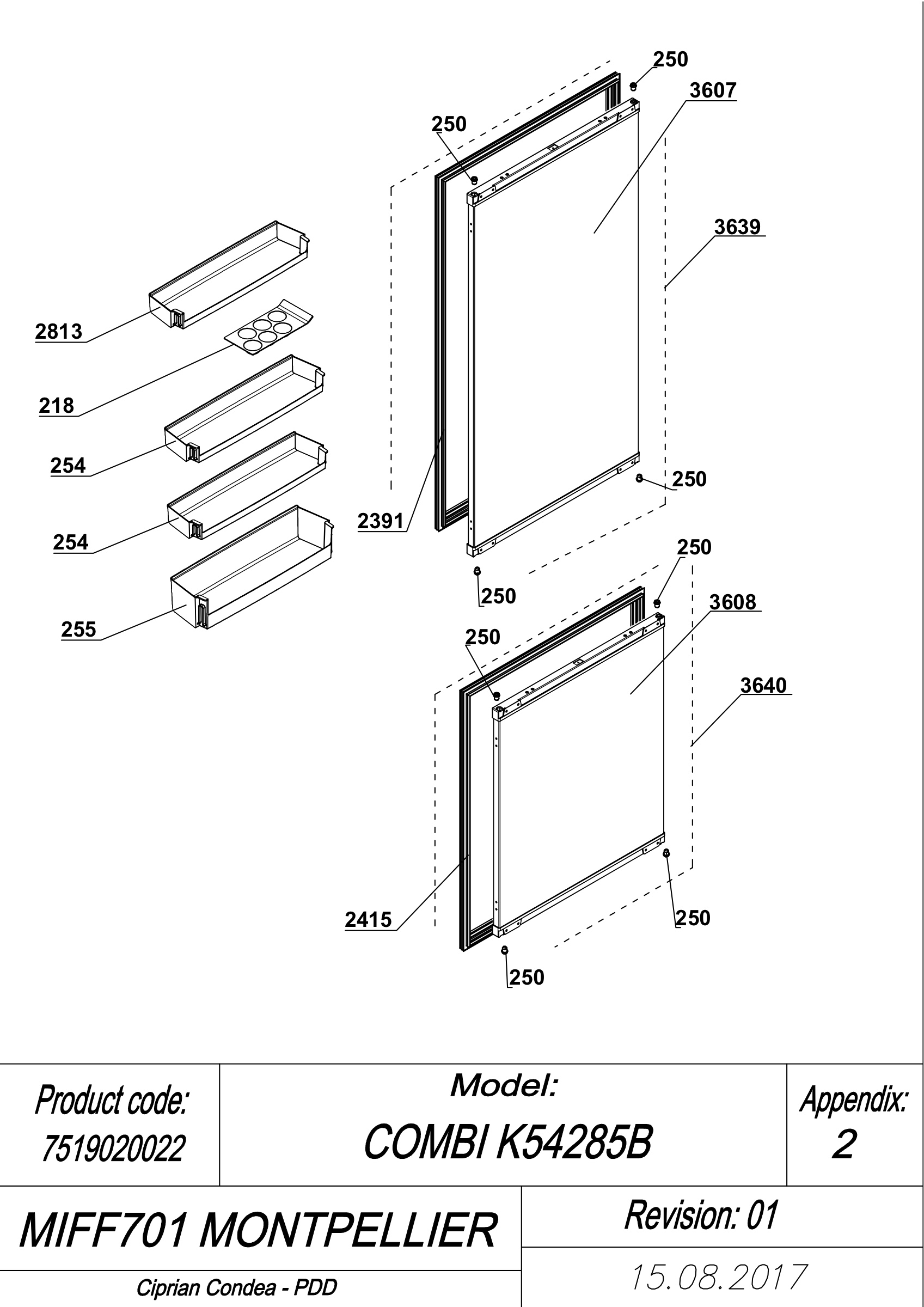 EXPLODED VIEW DOORS MIFF701 MONTPELLIER