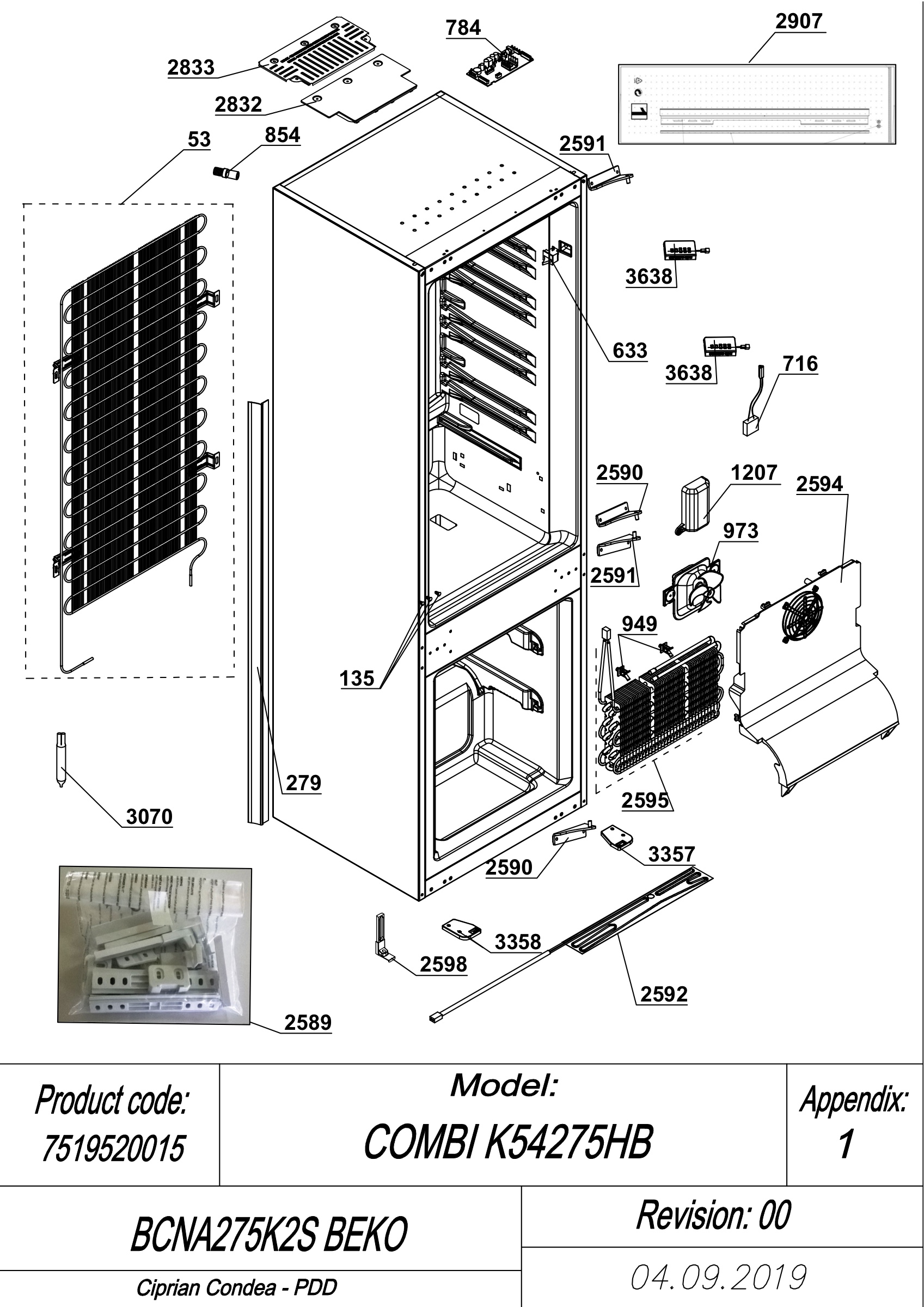 EXPLODED VIEW CABINET BCNA275K2S BEKO BCNA275K2S BEKO