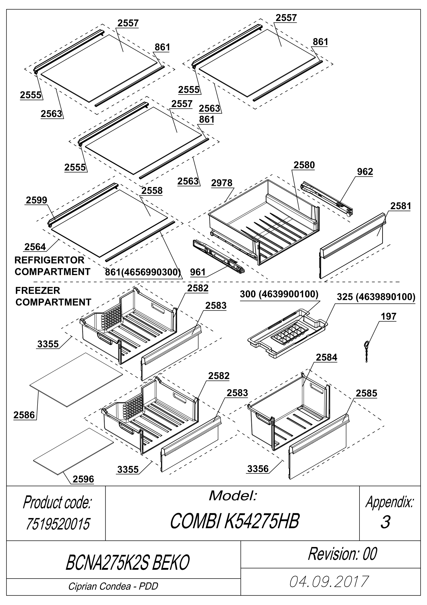 EXPLODED VIEW SHELVES BCNA275K2S BEKO