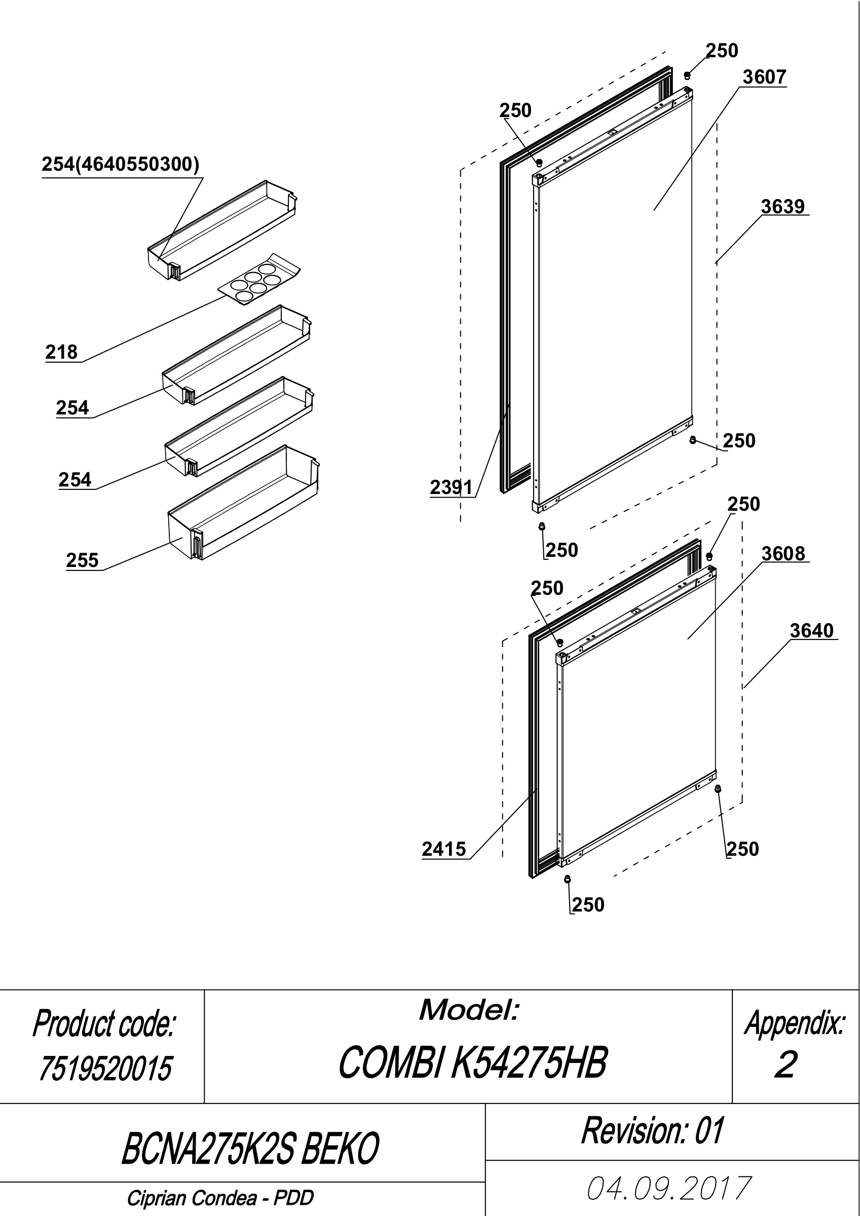 EXPLODED VIEW DOORS BCNA275K2S BEKO