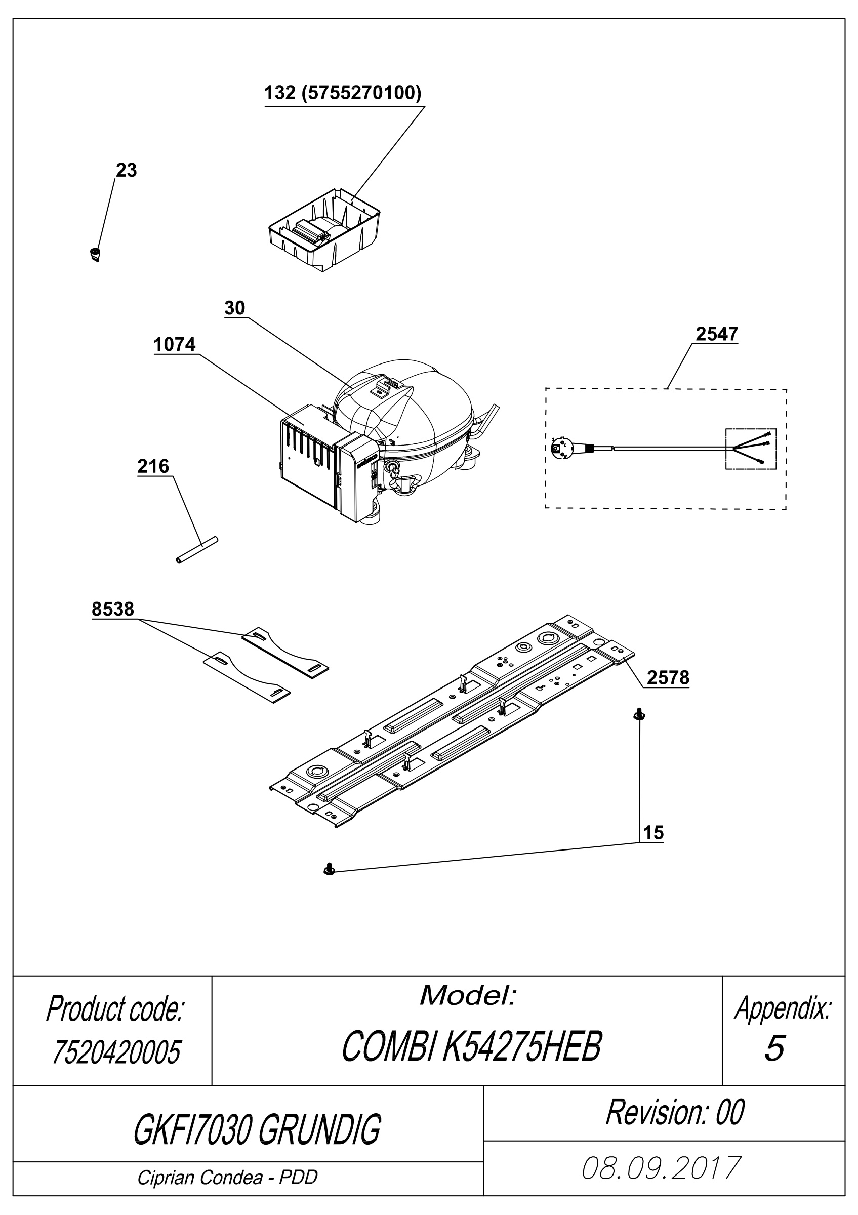 EXPLODED VIEW COMPRESSOR GKFI7030 GRUNDIG