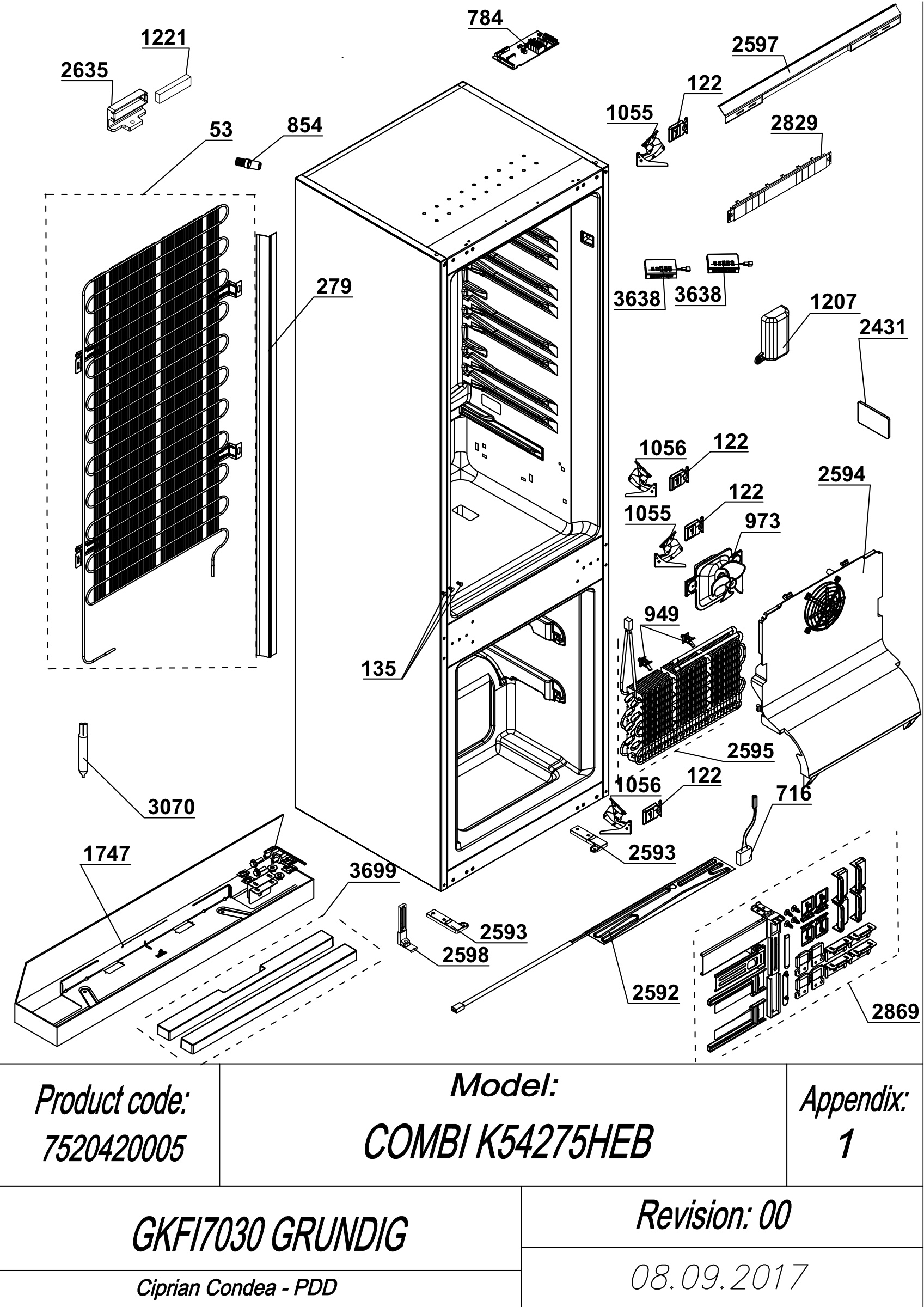 EXPLODED VIEW CABINET GKFI7030 GRUNDIG