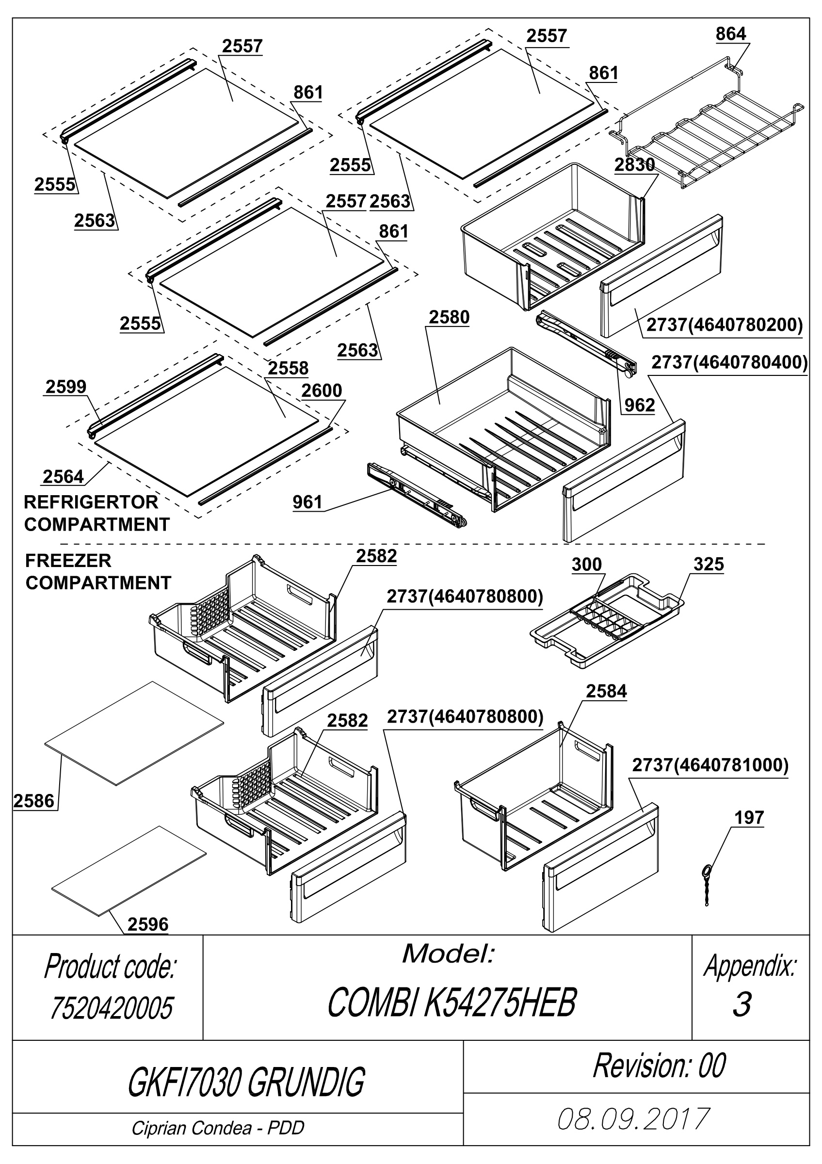EXPLODED VIEW SHELVES GKFI7030 GRUNDIG