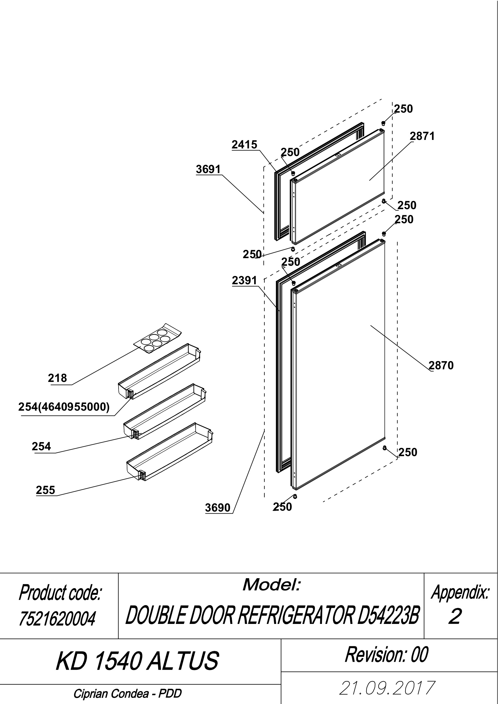 EXPLODED VIEW DOORS KD 1540 ALTUS