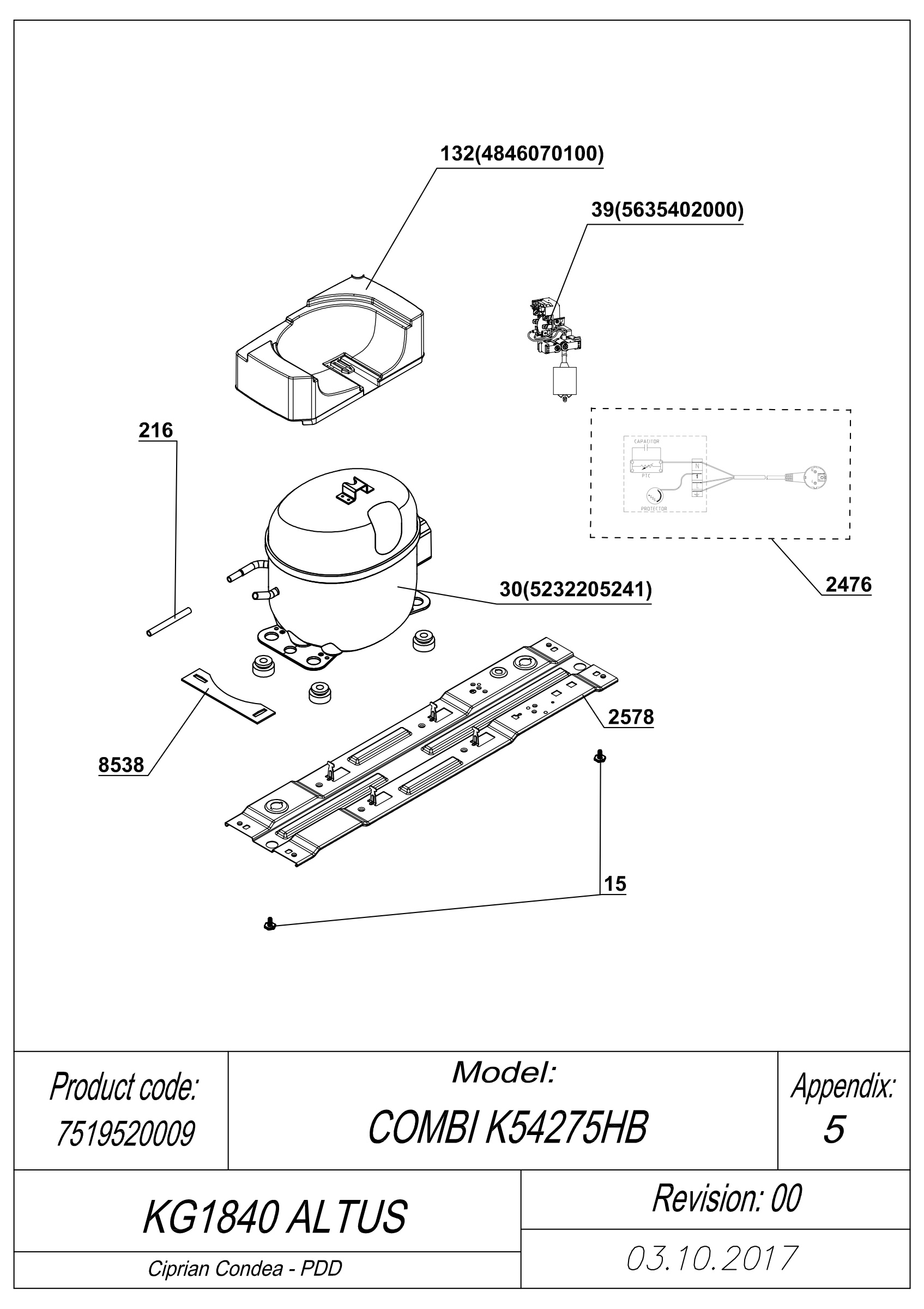 EXPLODED VIEW COMPRESSOR TYPE 1 KG1840 ALTUS
