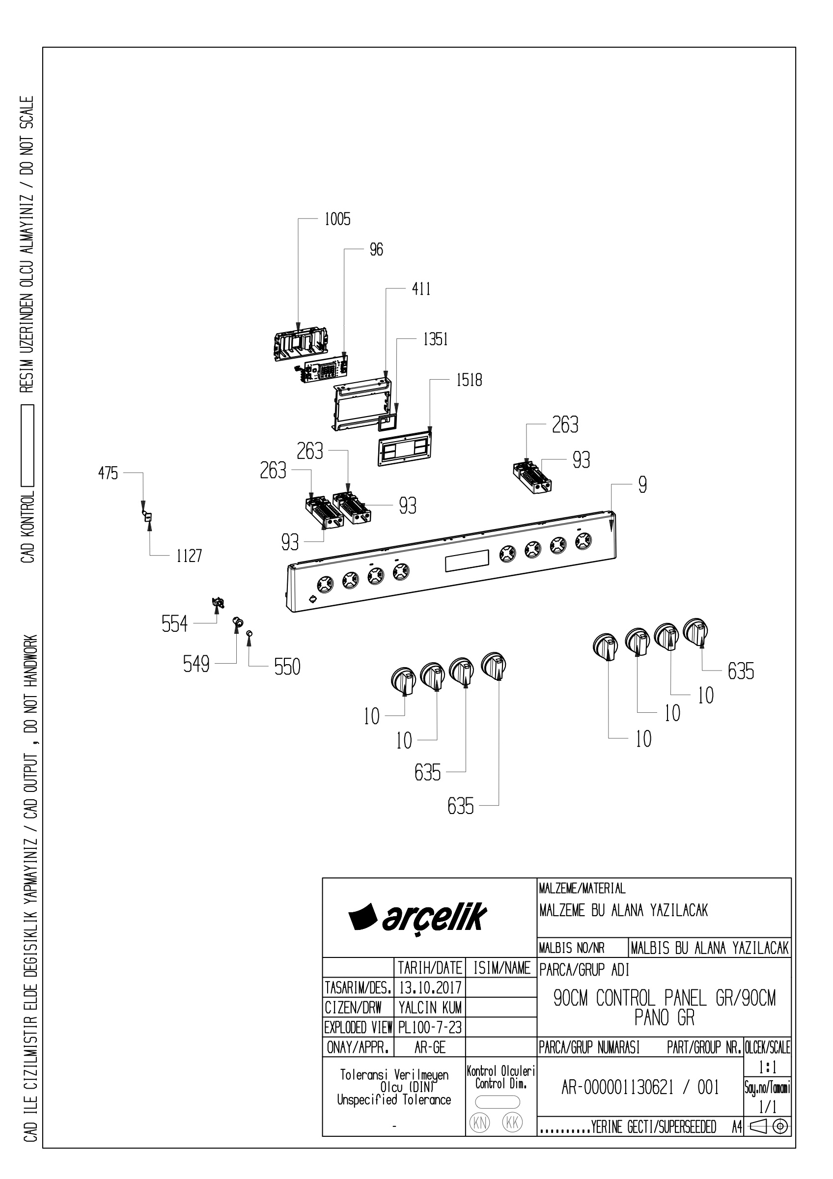 CONTROL PANEL GR EXPLODED VIEW