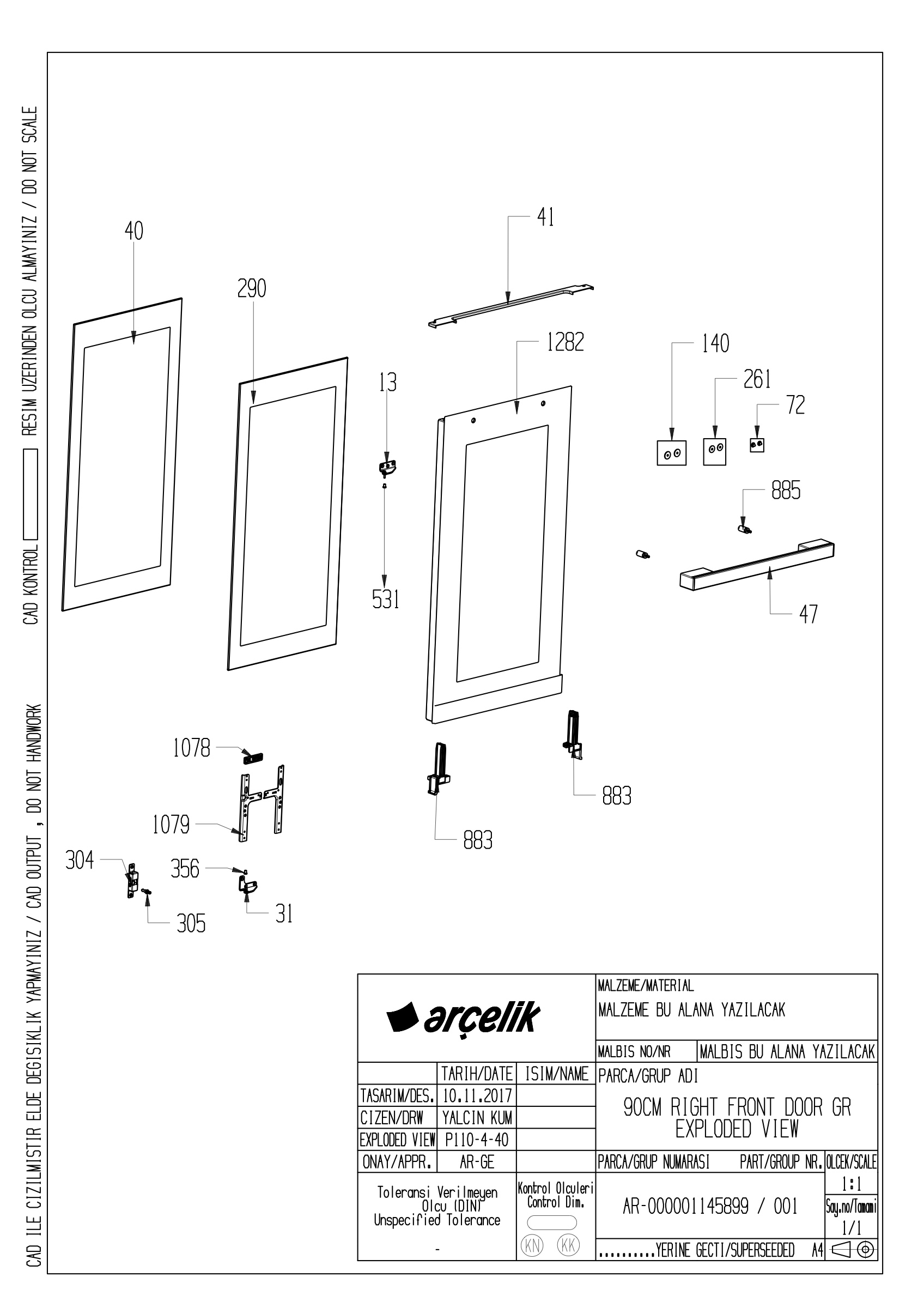90CM RIGHT FRONT DOOR GR EXPLODED VIEW