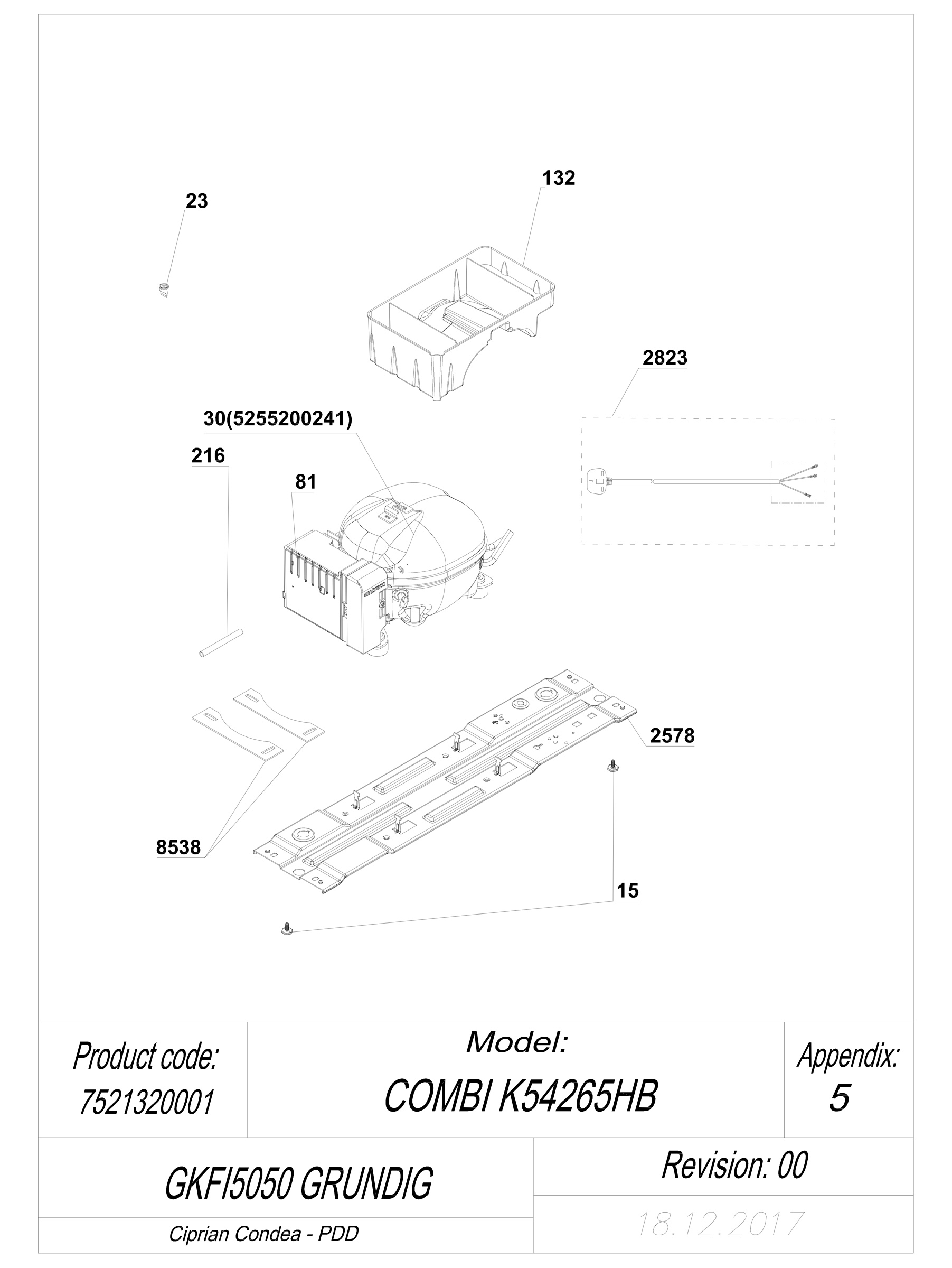 EXPLODED VIEW COMPRESSOR GKFI5050 GRUNDIG