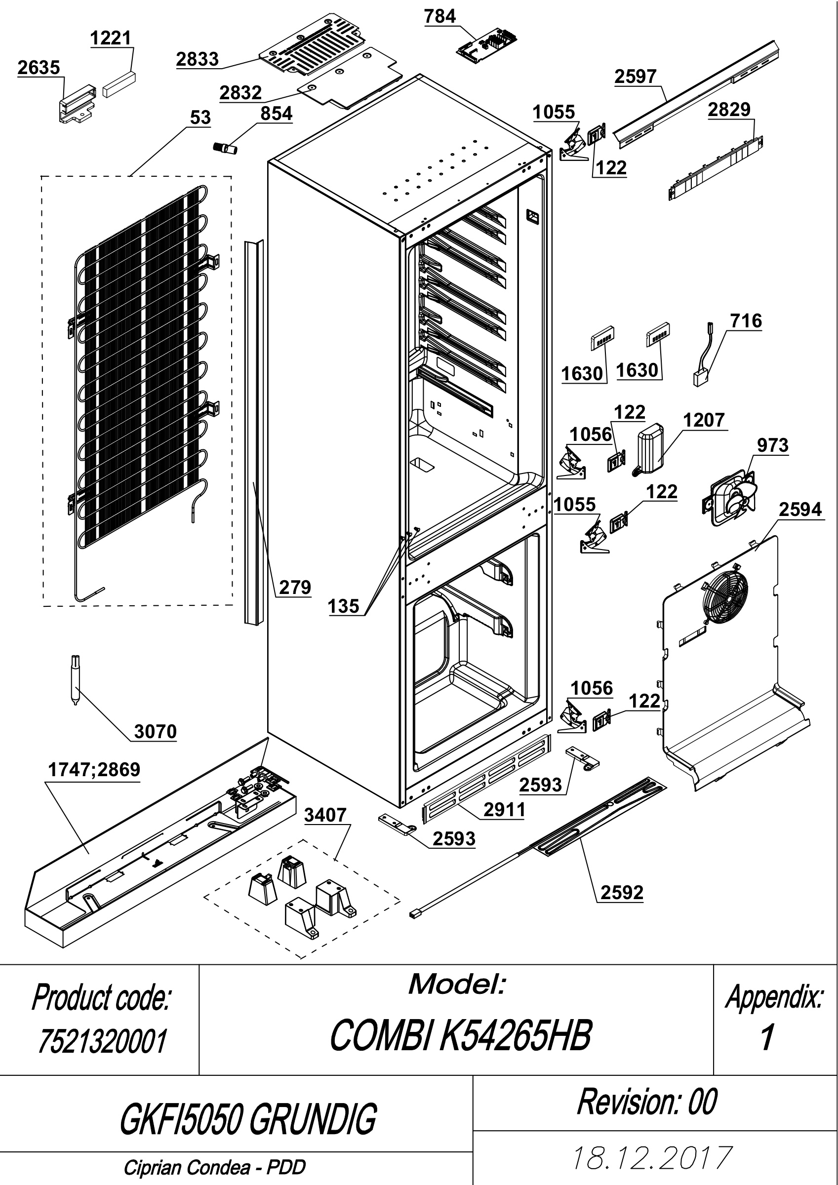 EXPLODED VIEW CABINET GKFI5050 GRUNDIG