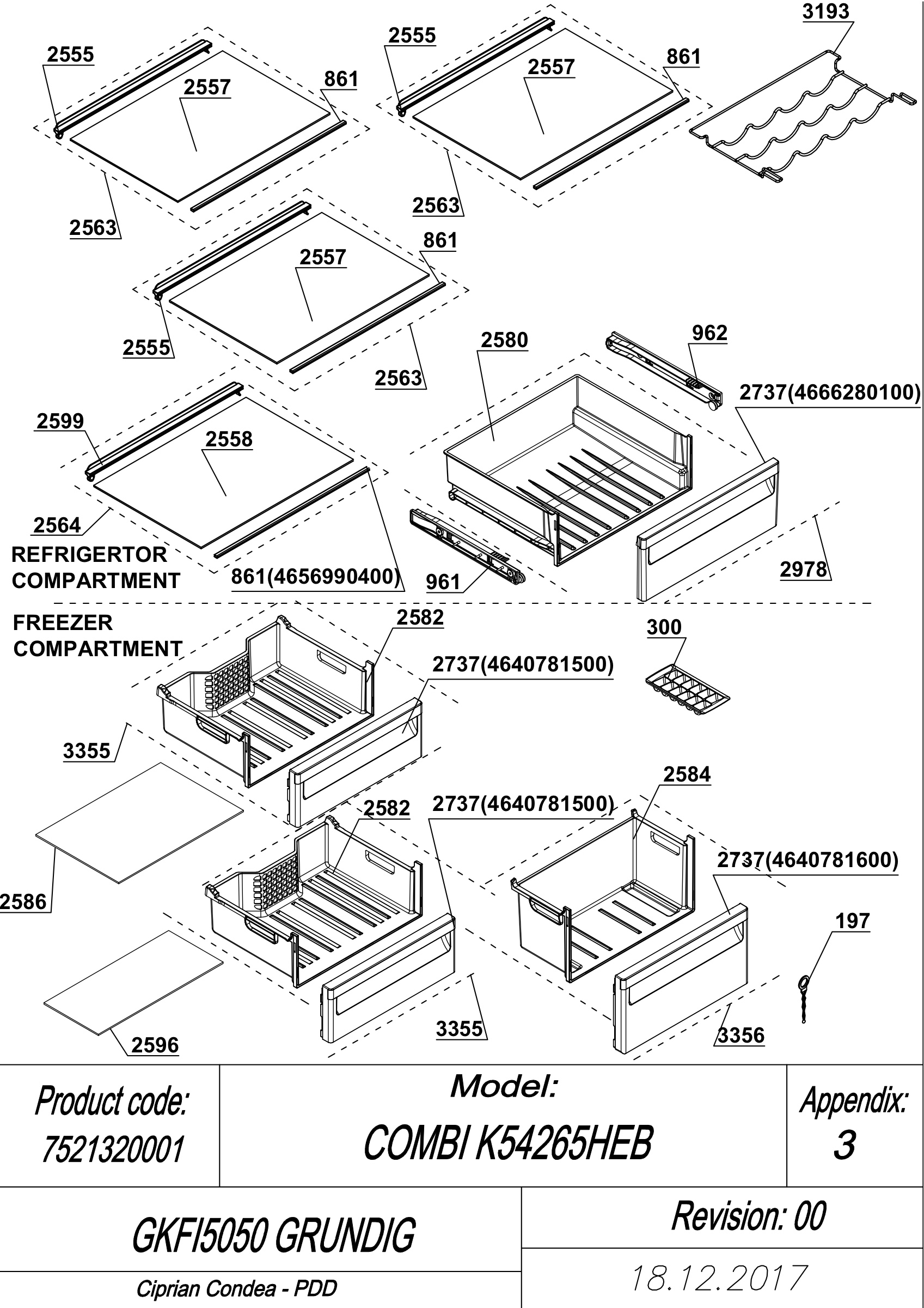 EXPLODED VIEW SHELVES GKFI5050 GRUNDIG