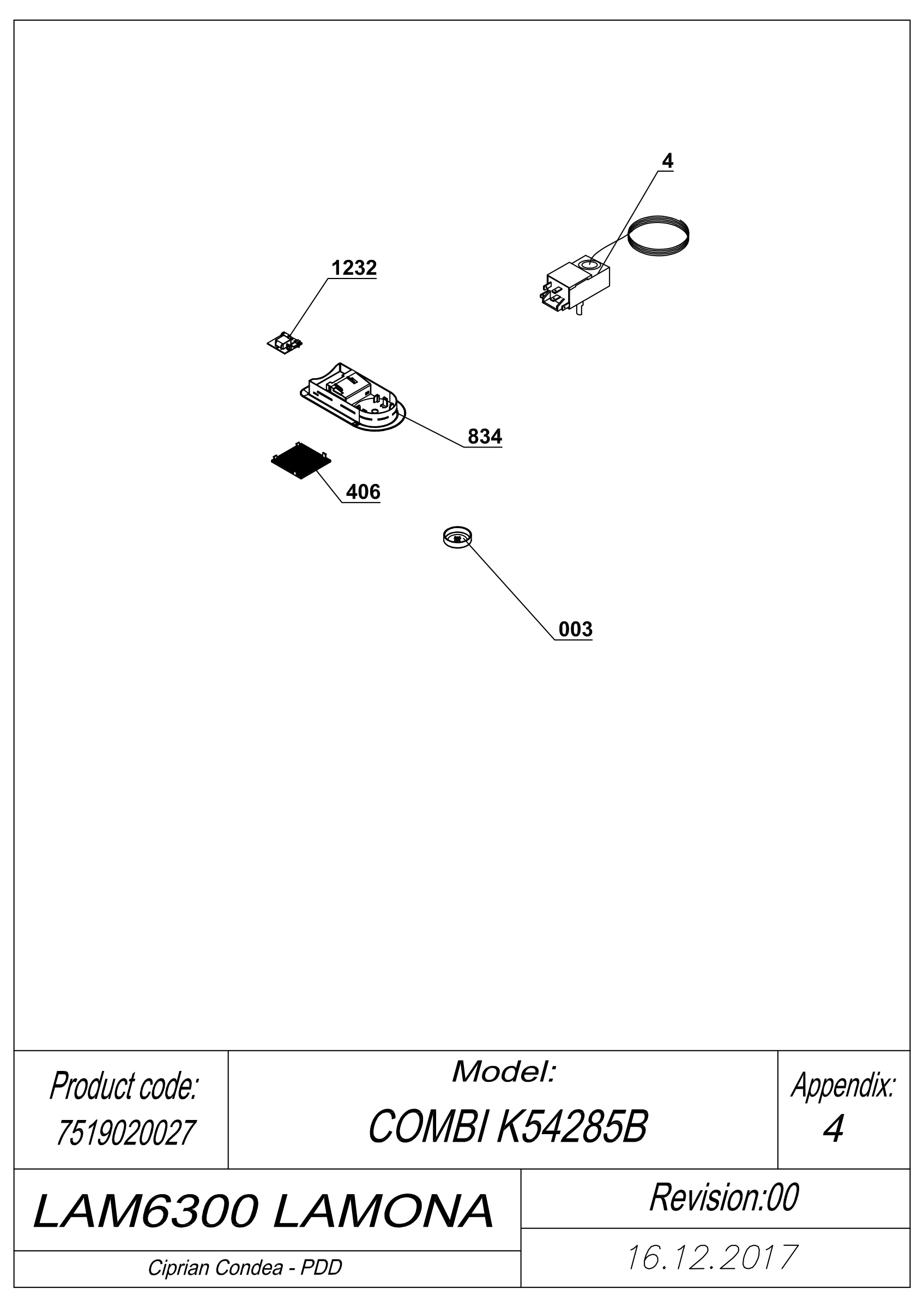 EXPLODED VIEW THERMOSTAT LAM6300 LAMONA