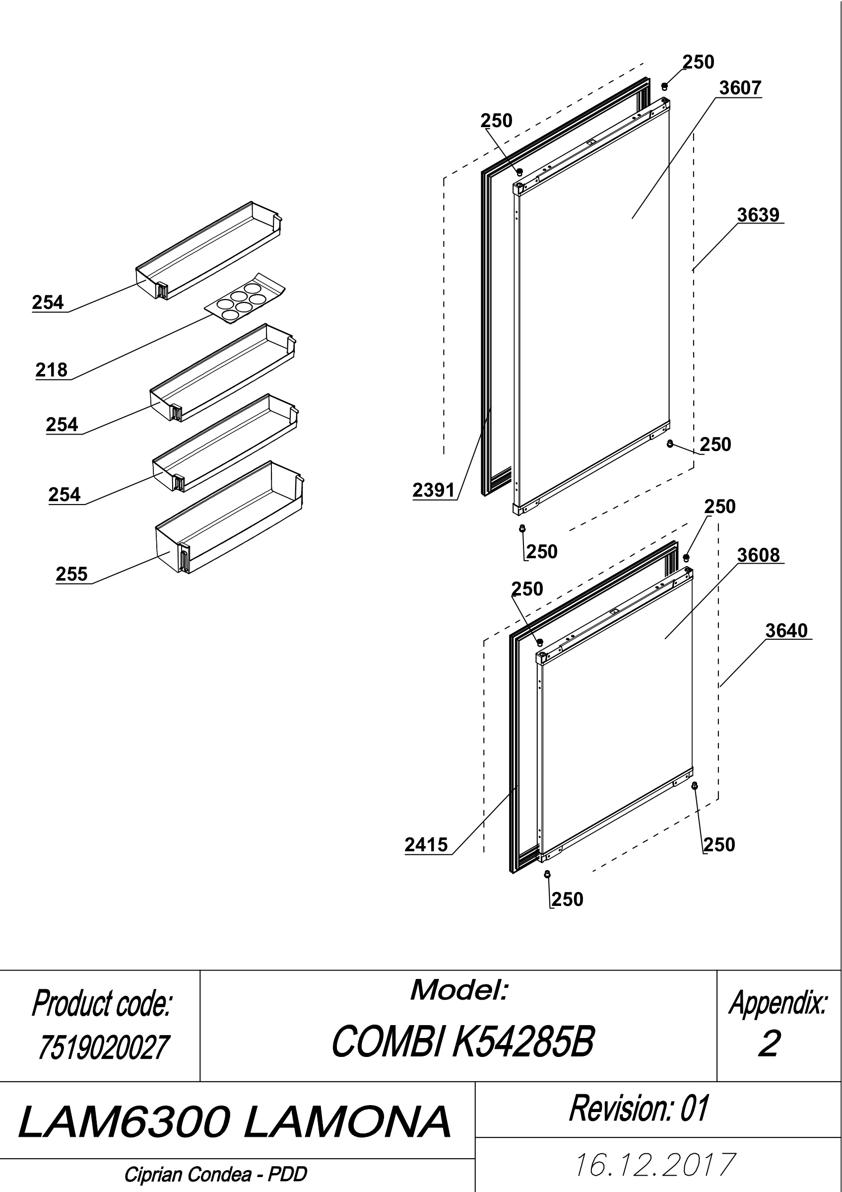 EXPLODED VIEW DOORS LAM6300 LAMONA