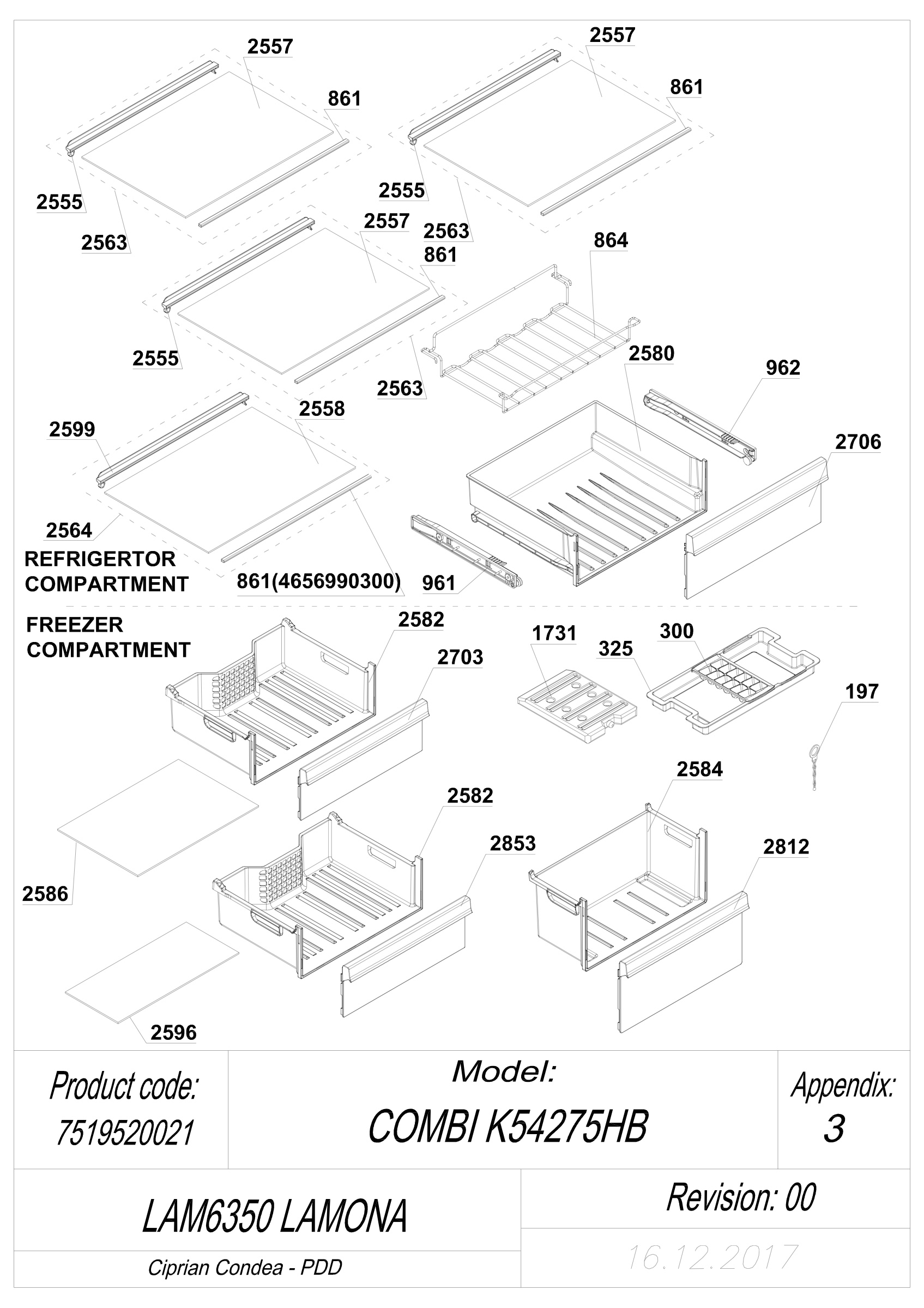 Lamona Fridge & Freezer LAM6350 (7519520021) Spares