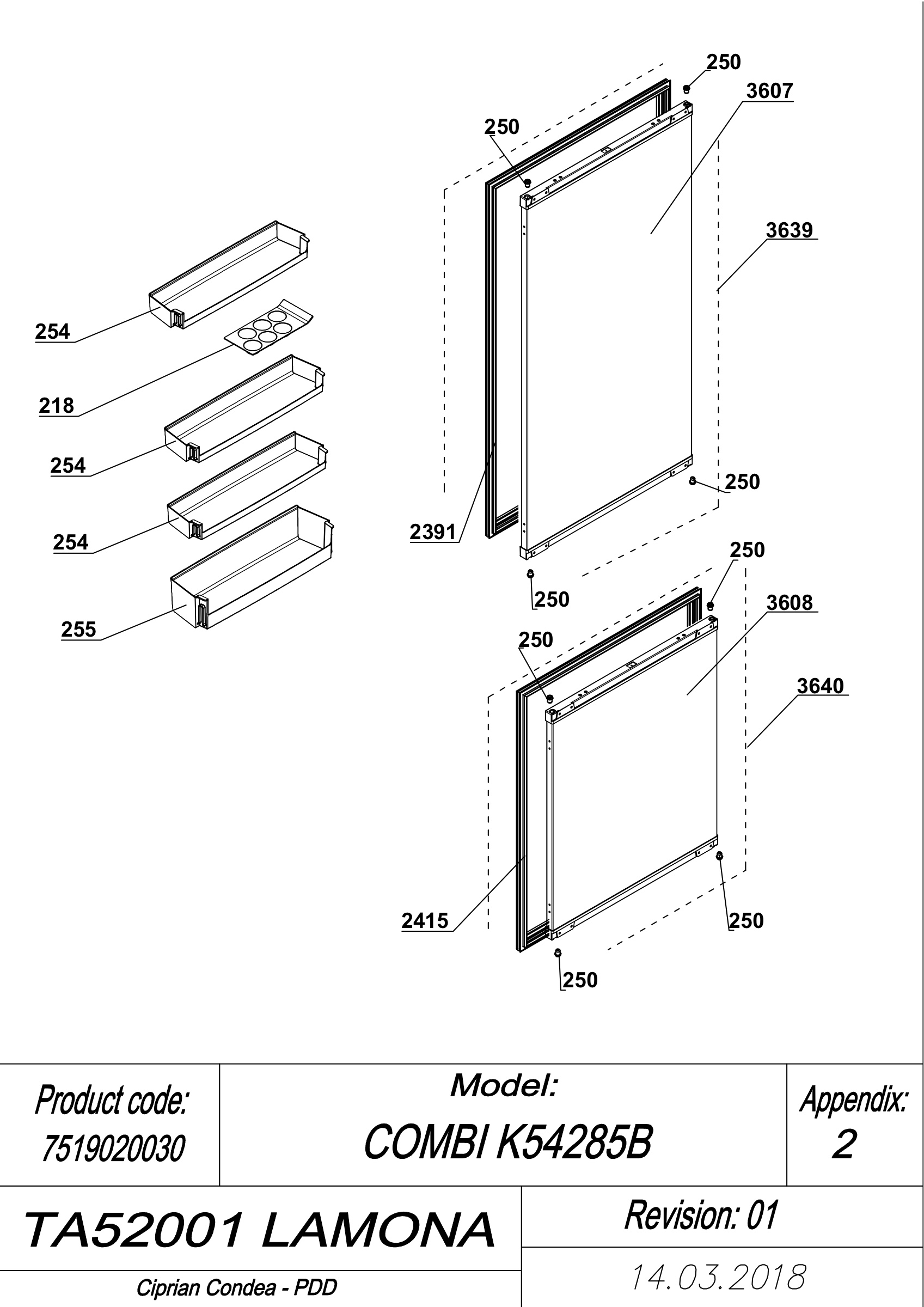 EXPLODED VIEW DOORS TA52001 LAMONA