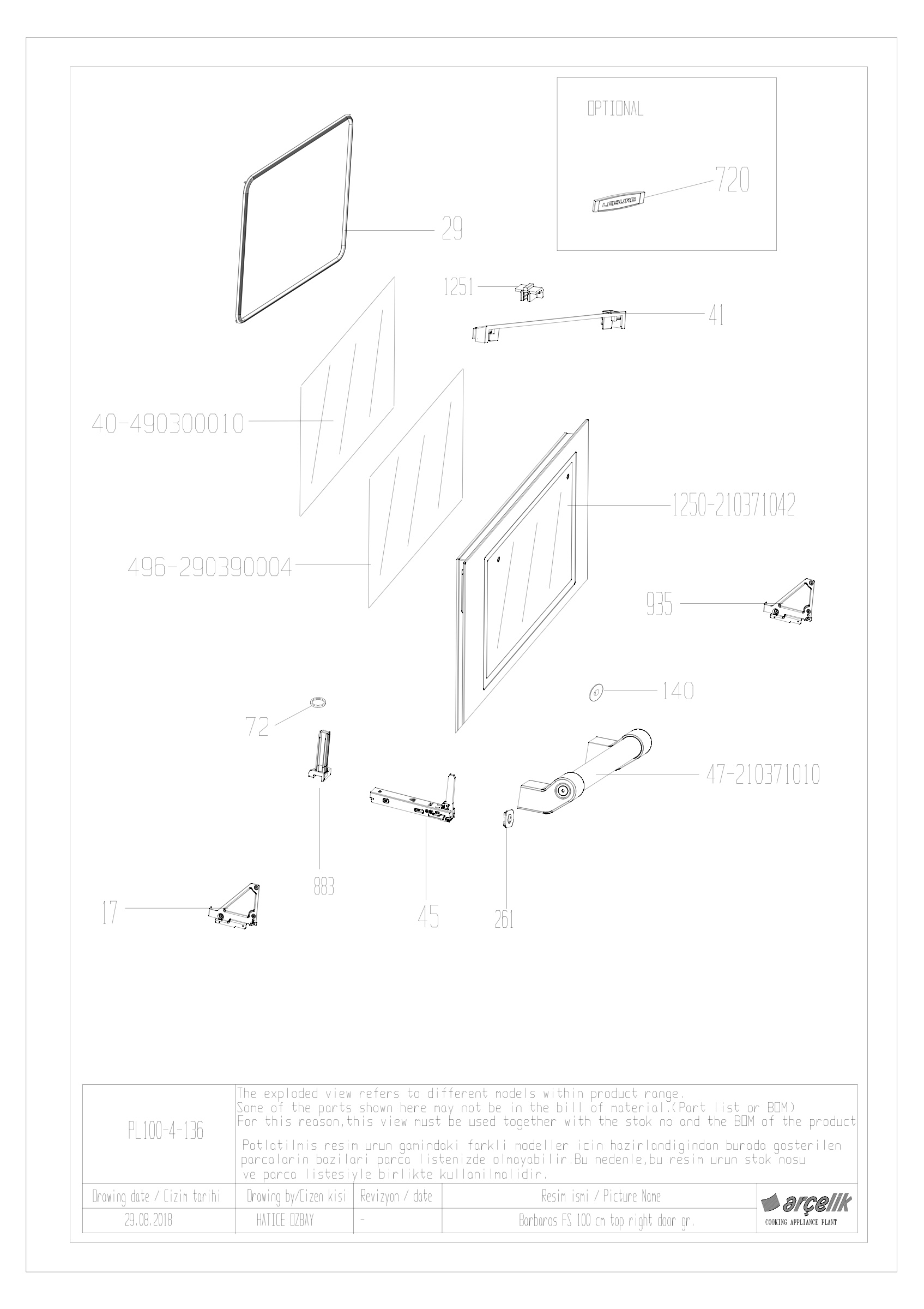 90cm LEFT TOP OVEN DOOR GR.