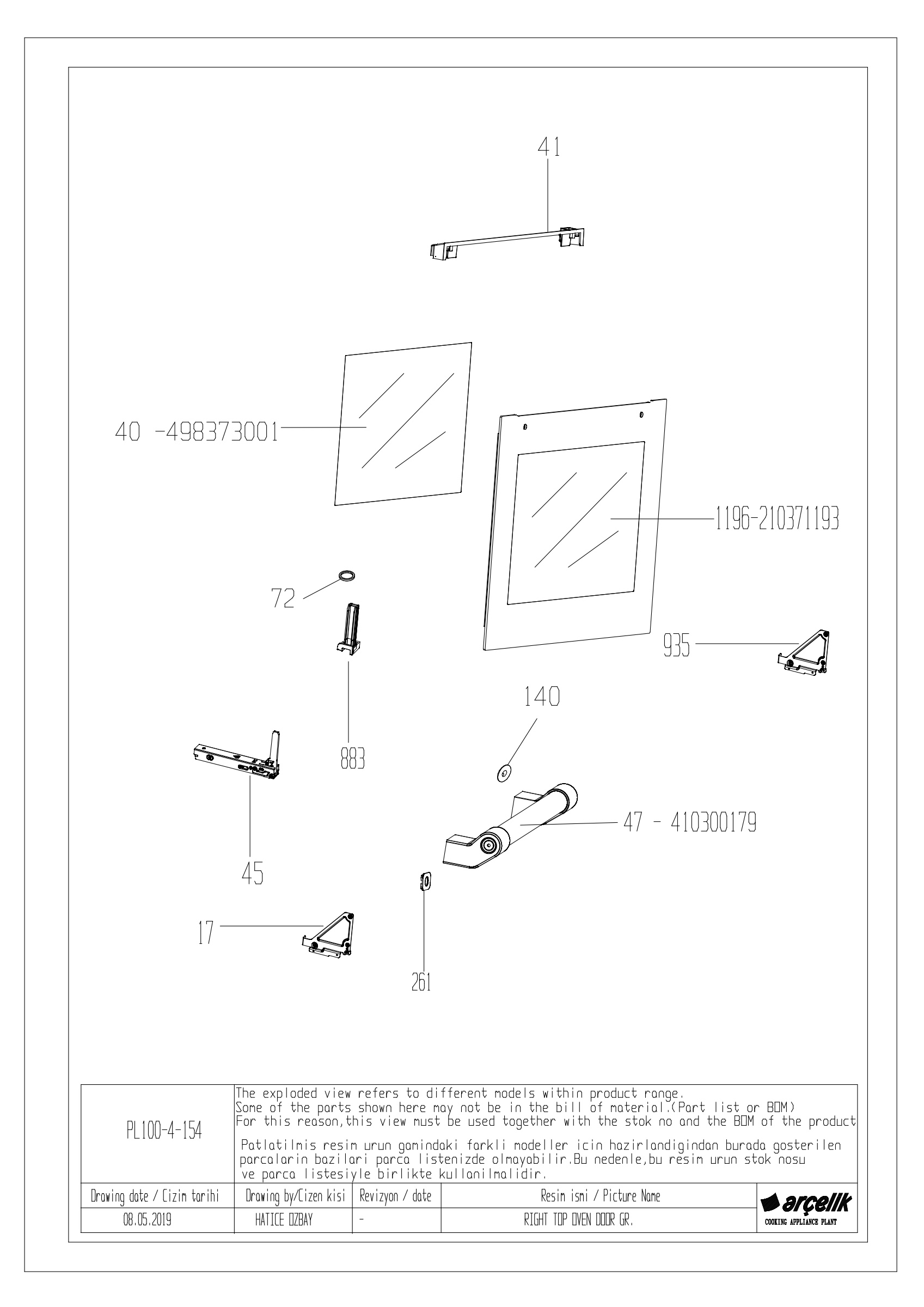 RIGHT TOP OVEN DOOR GR.