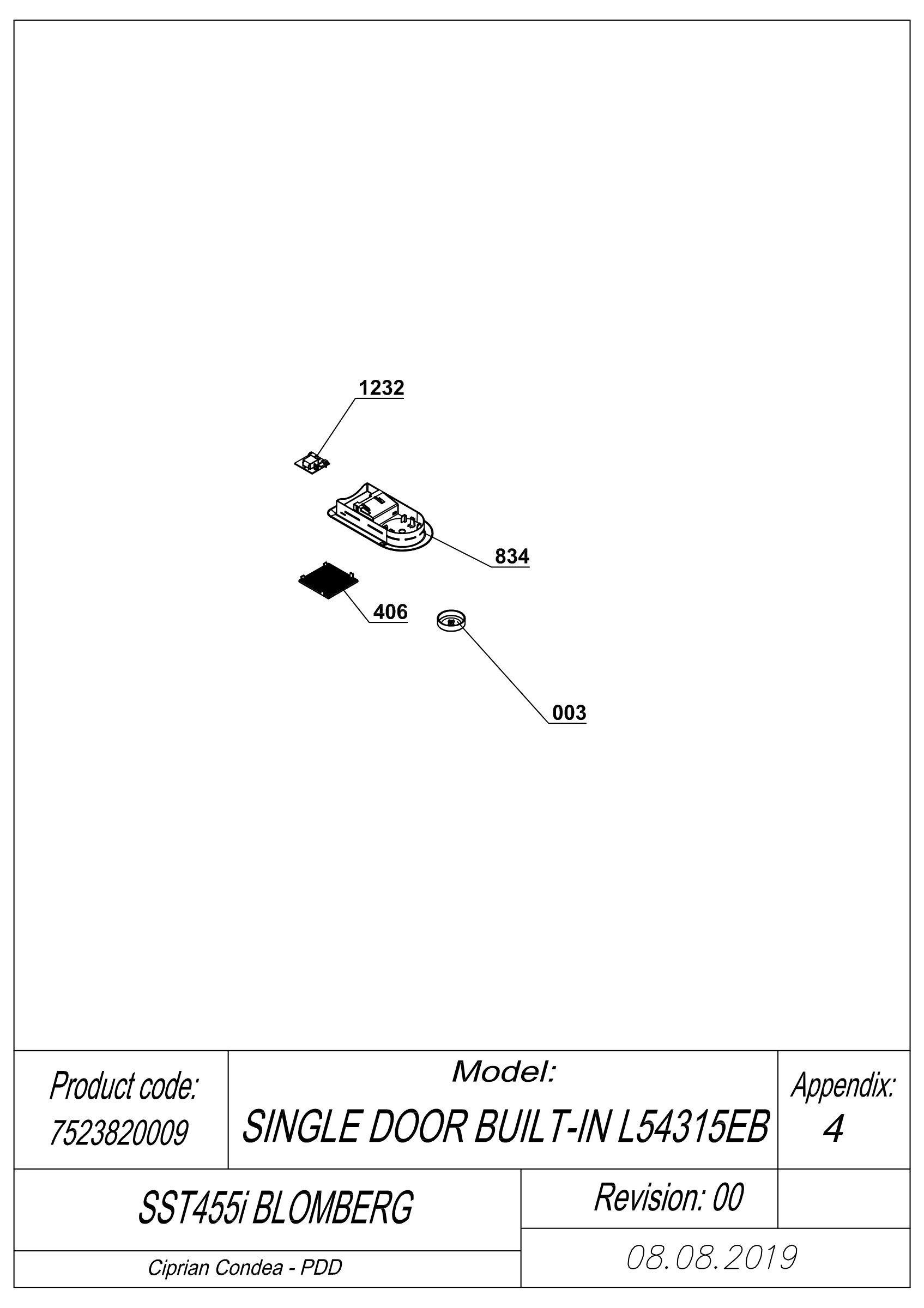 EXPLODED VIEW THERMOSTAT SST455i BLOMBERG