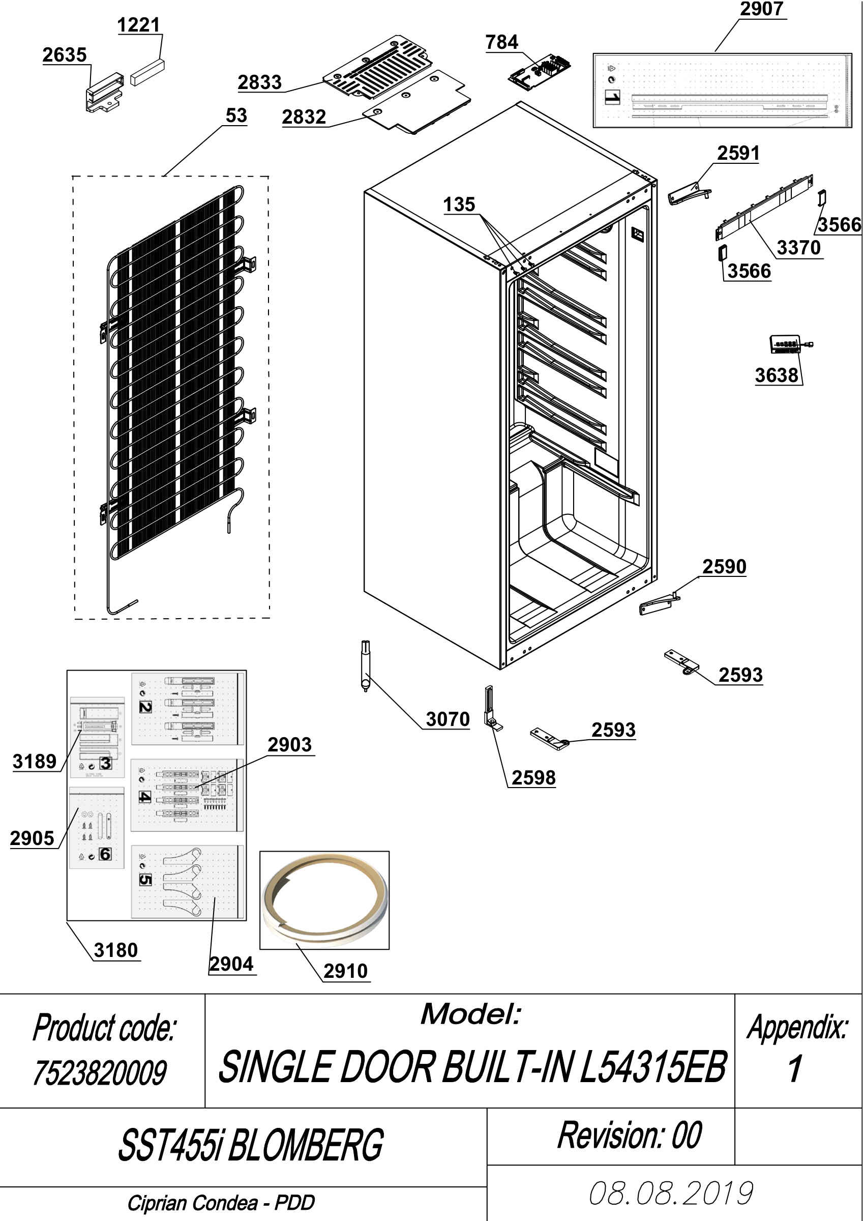 EXPLODED VIEW CABINET SST455i BLOMBERG