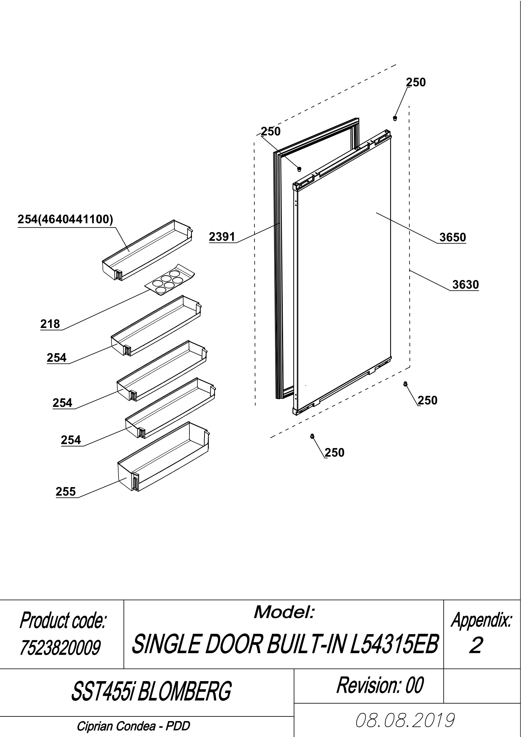 EXPLODED VIEW DOOR SST455i BLOMBERG