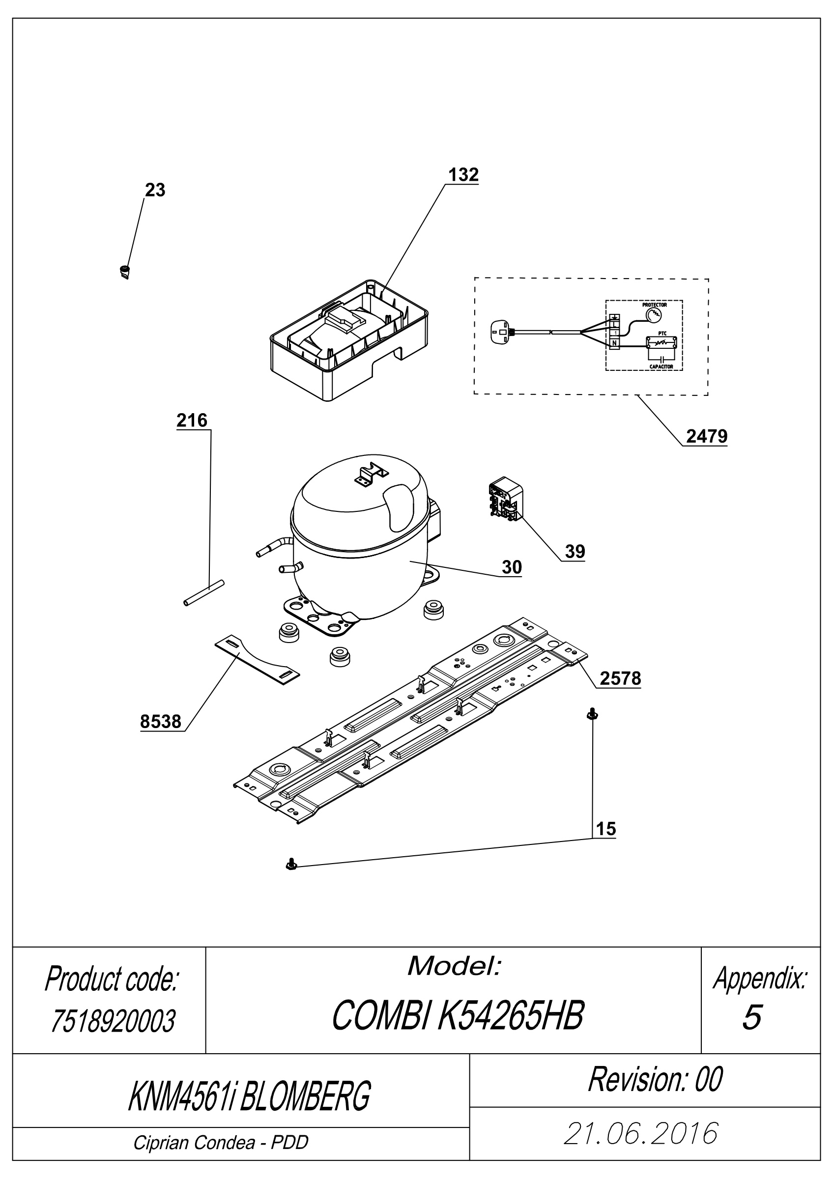 EXPLODED VIEW COMPRESSOR TYPE 2 KNM4561I BLOMBERG