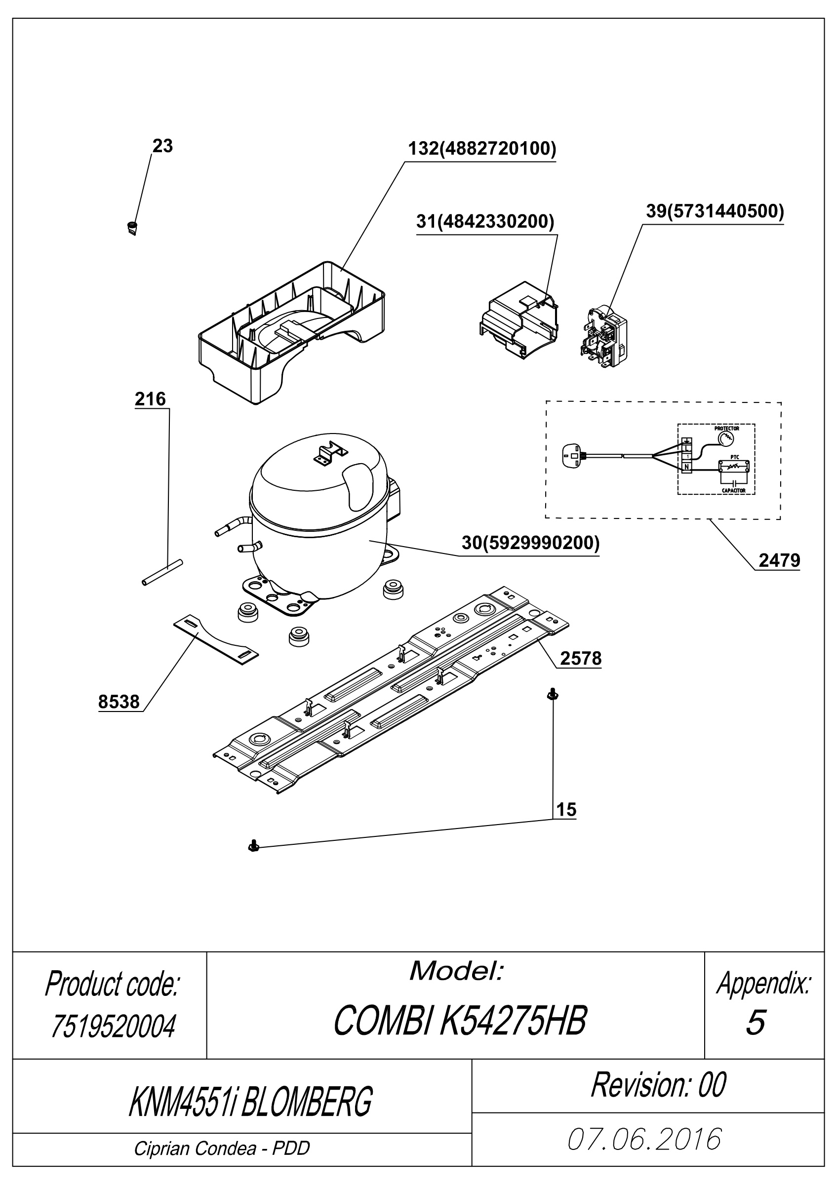 EXPLODED VIEW COMPRESSOR TYPE 2 KNM4551i BLOMBERG