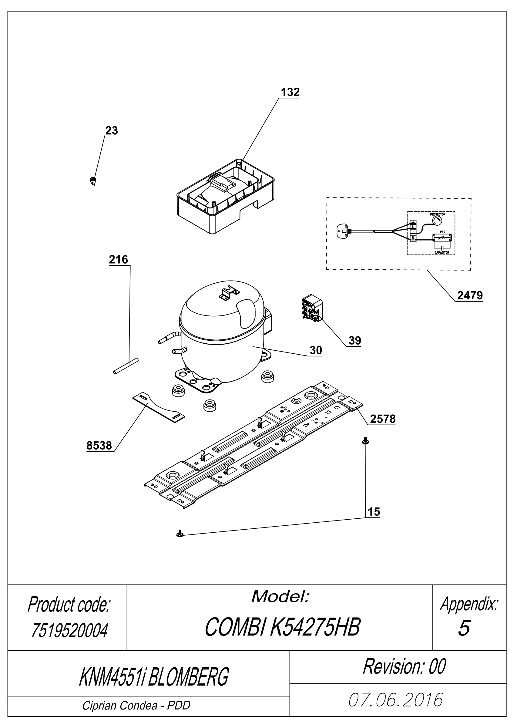 EXPLODED VIEW COMPRESSOR TYPE 3 KNM4551i BLOMBERG
