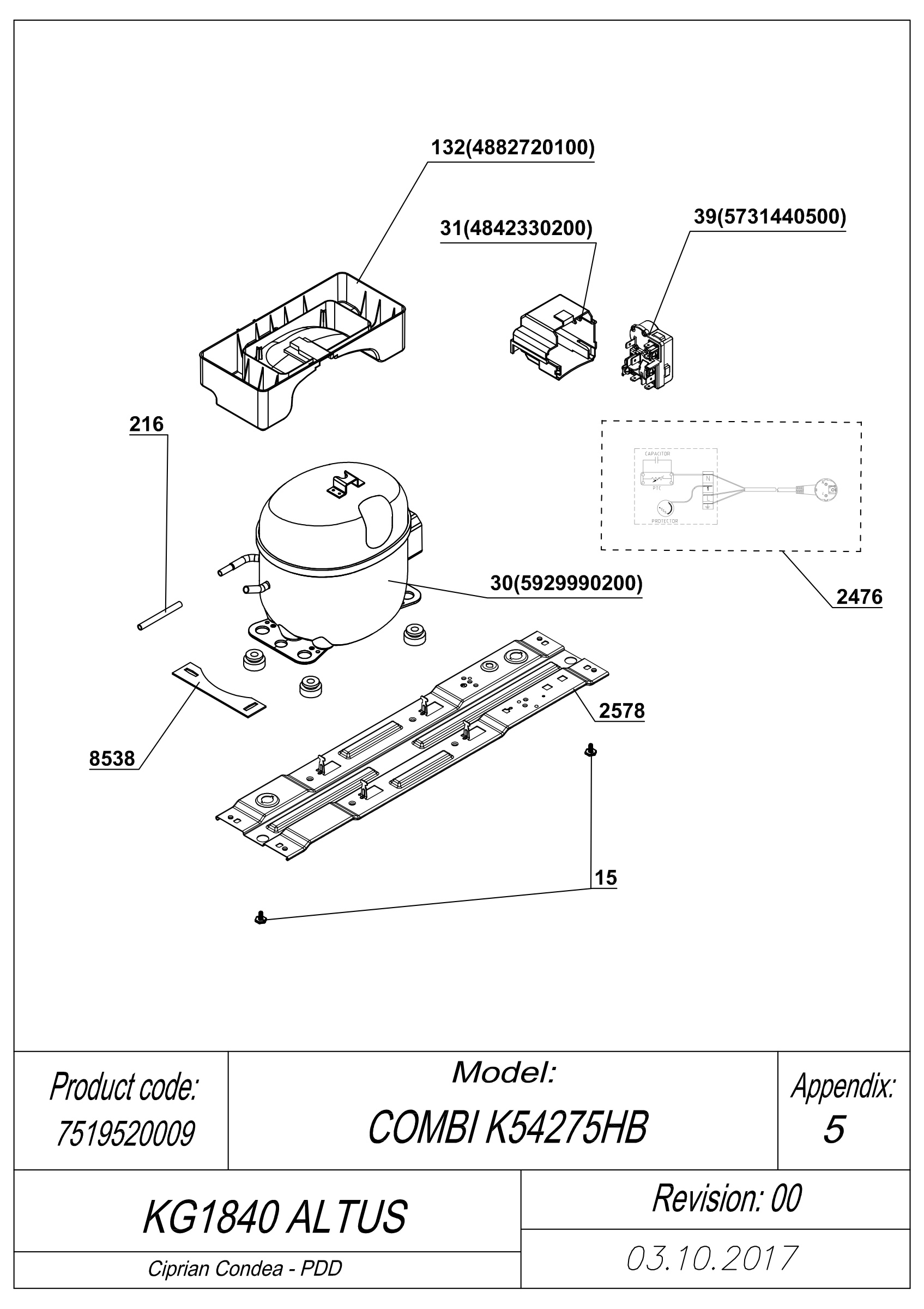 EXPLODED VIEW COMPRESSOR TYPE 2 KG1840 ALTUS