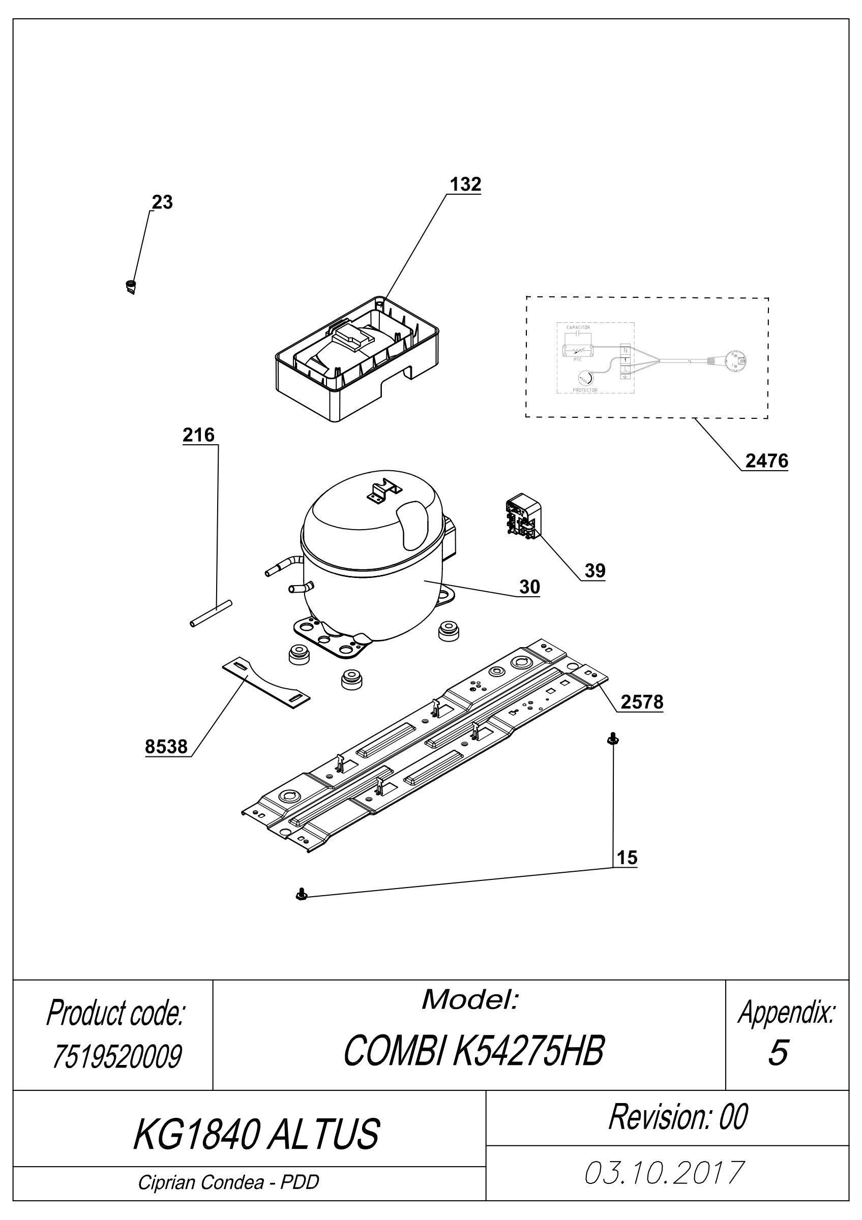 EXPLODED VIEW COMPRESSOR TYPE 3 KG1840 ALTUS