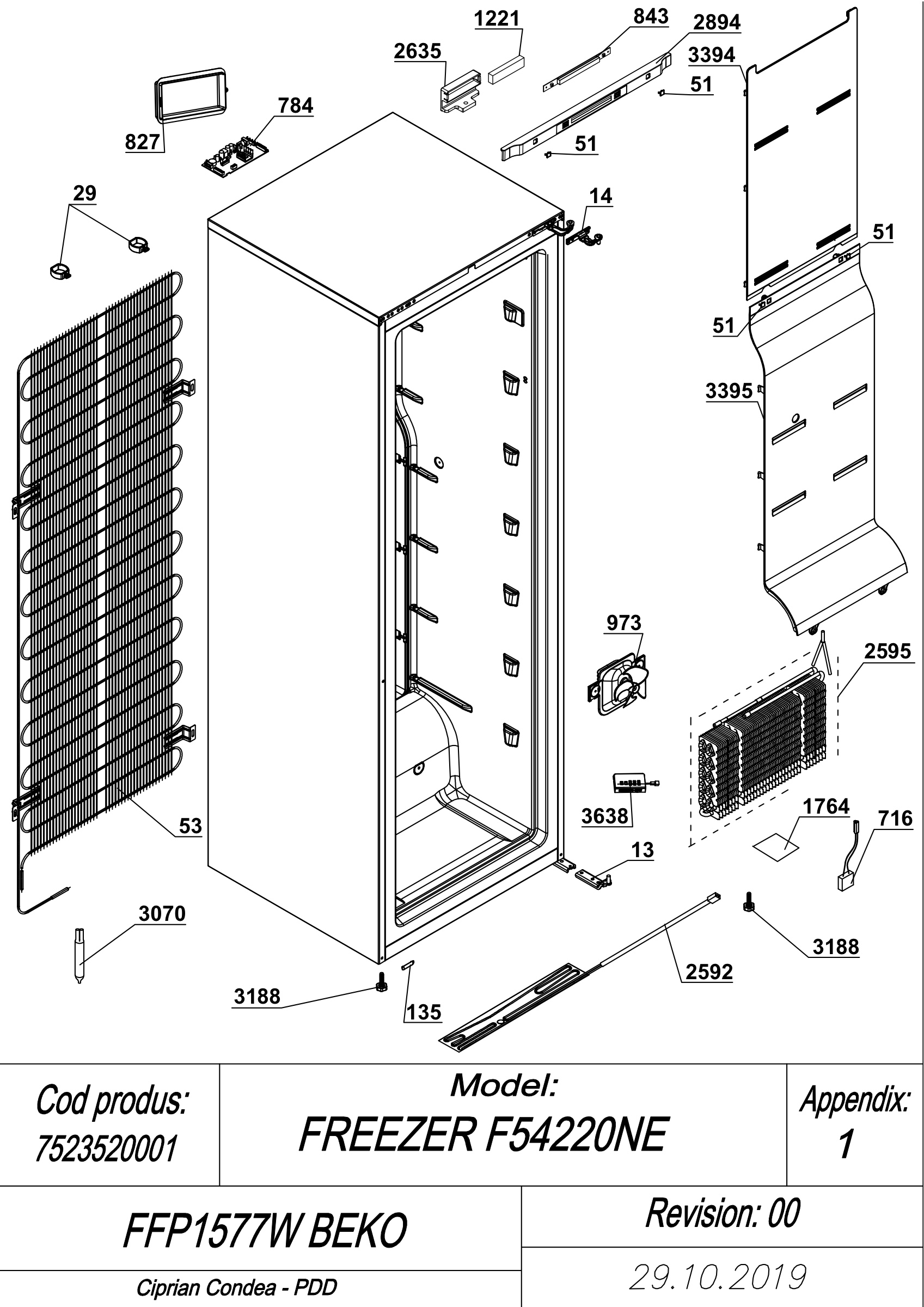 EXPLODED VIEW CABINET FFP1577W BEKO