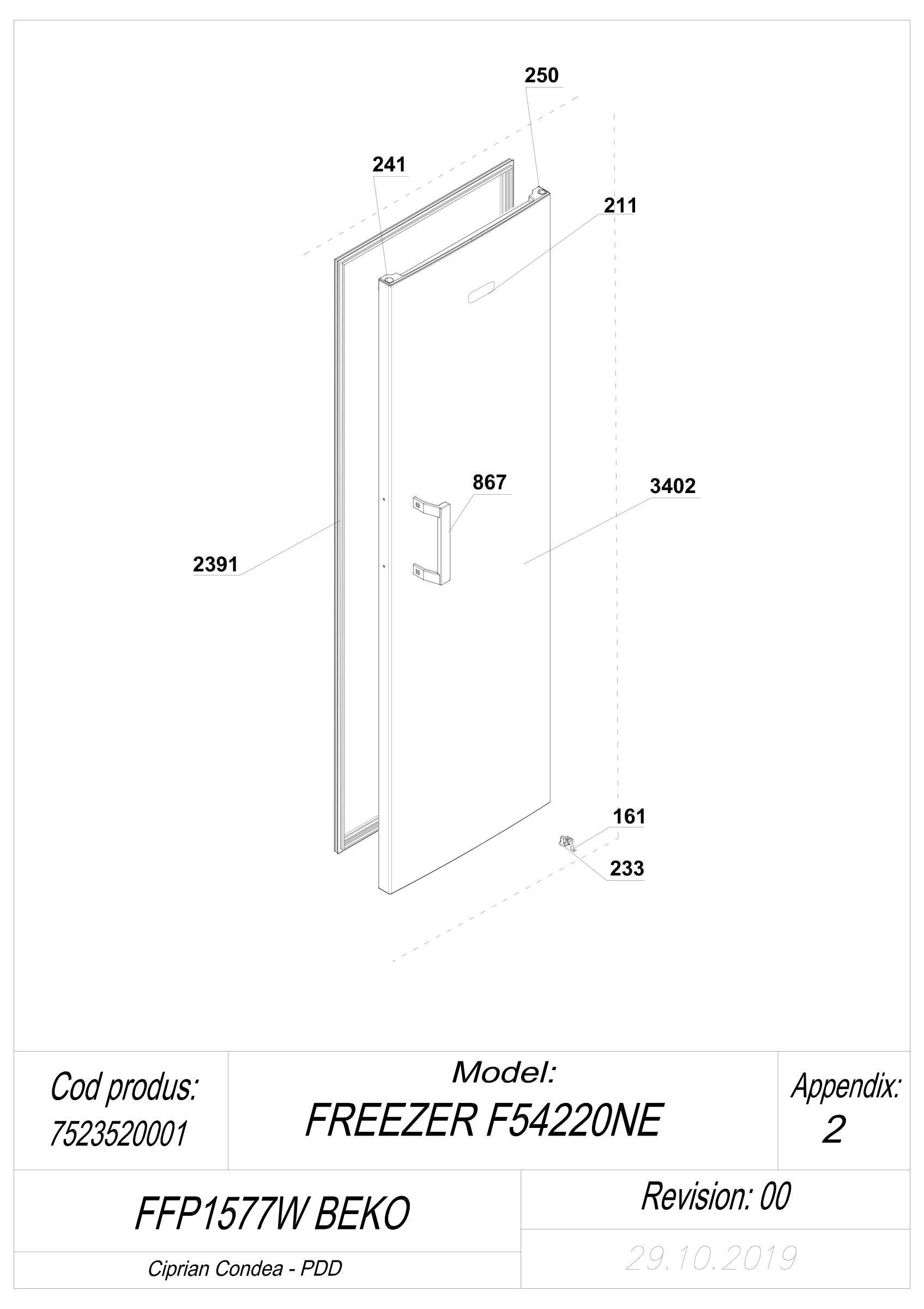EXPLODED VIEW DOOR FFP1577W BEKO