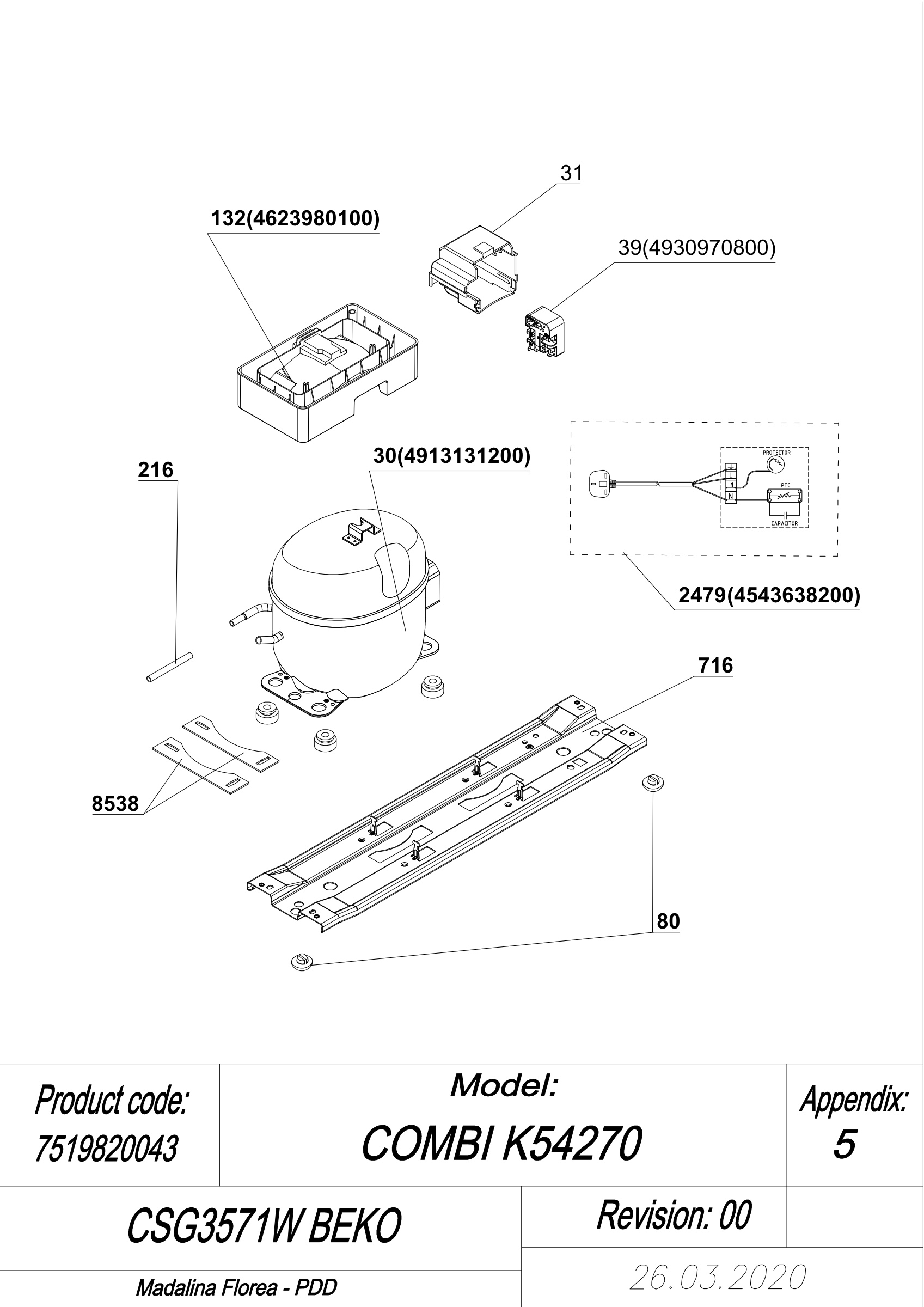 Beko Fridge & Freezer CSG3571W (7519820043) Spares