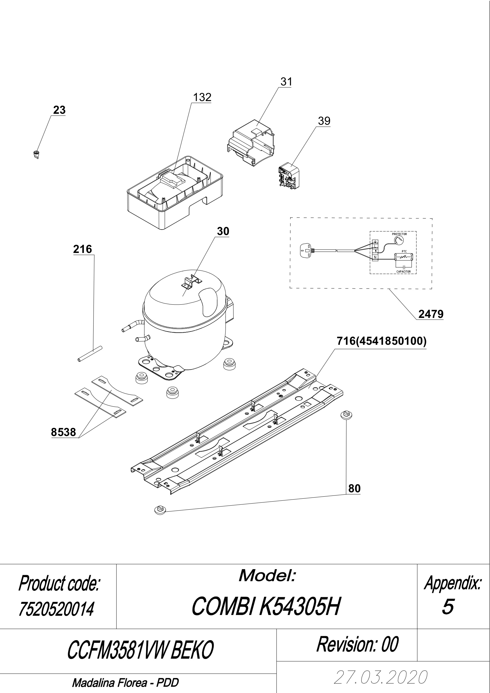 EXPLODED VIEW COMPRESSOR CCFM3581VW BEKO