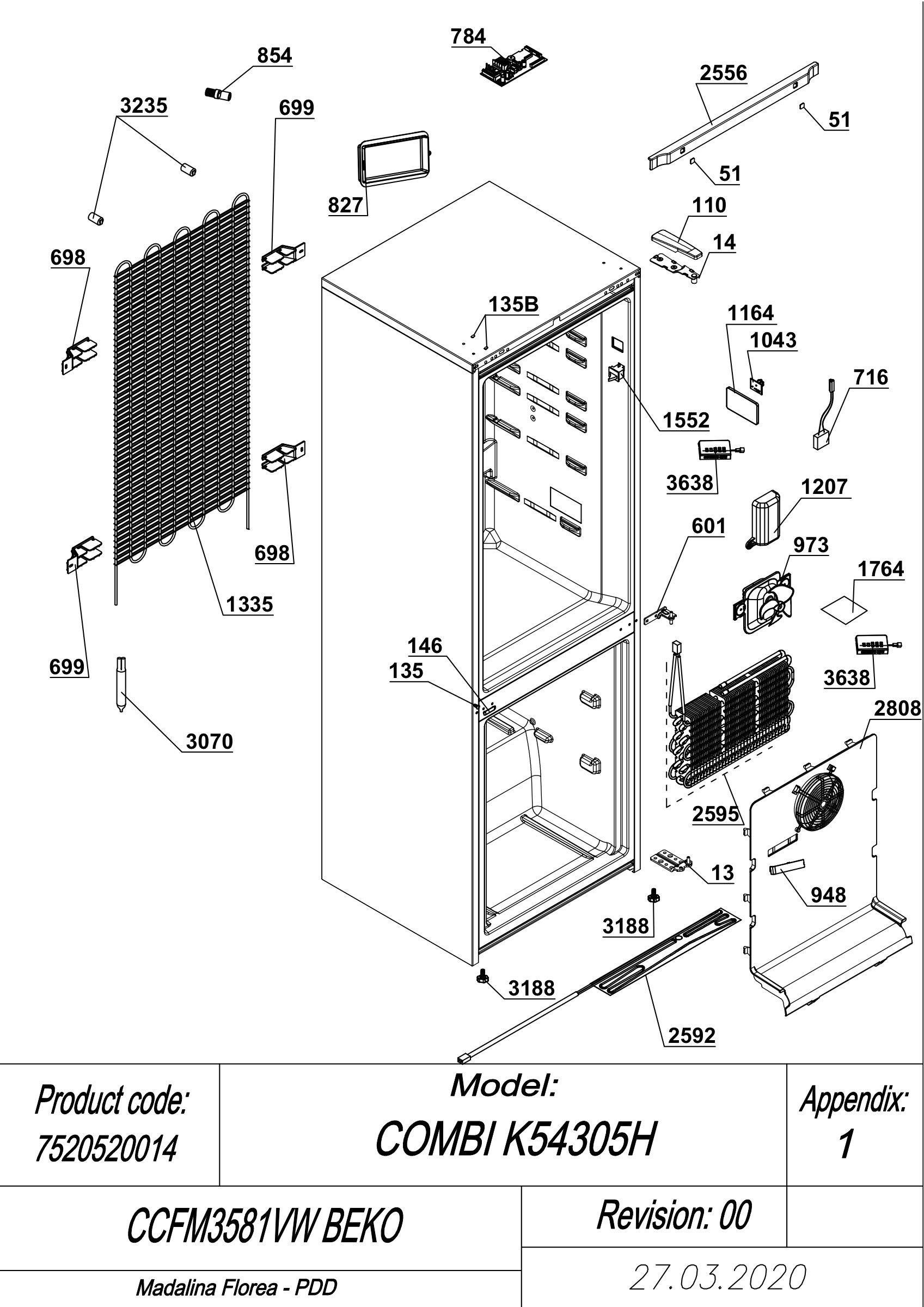 EXPLODED VIEW CABINET CCFM3581VW BEKO