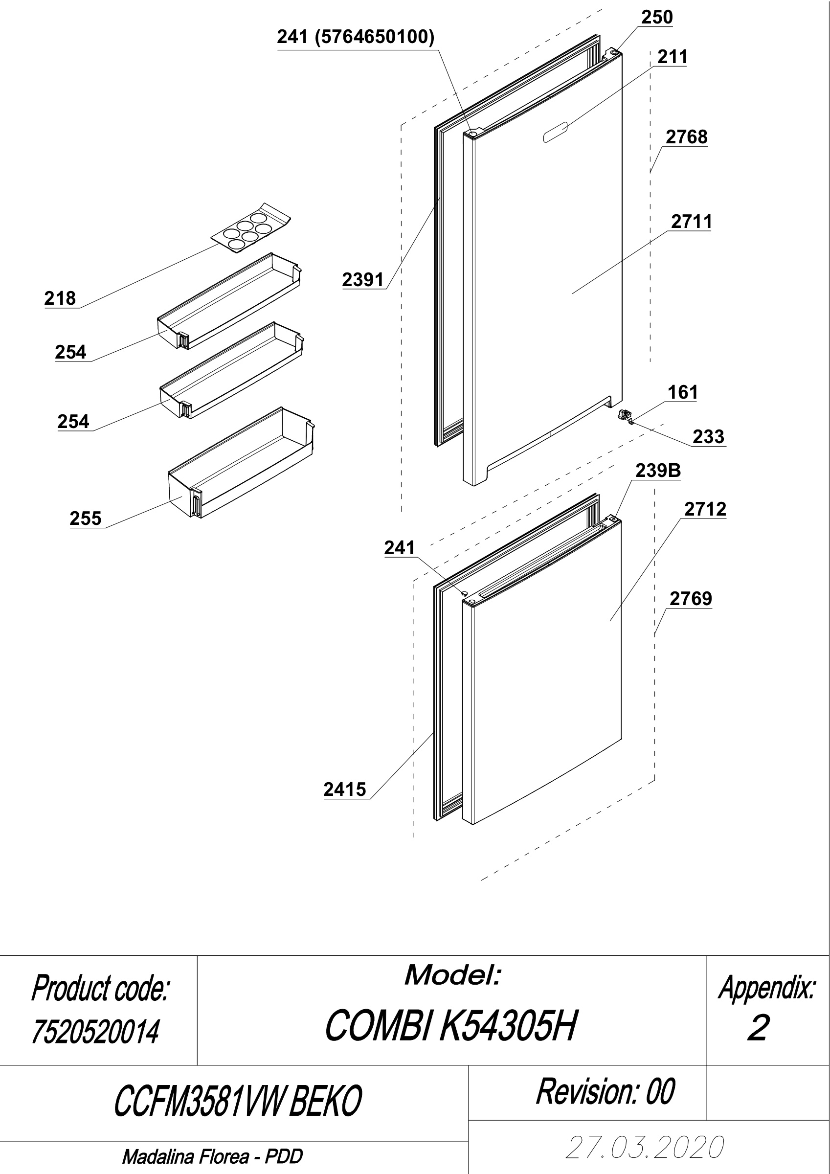 EXPLODED VIEW DOORS CCFM3581VW BEKO