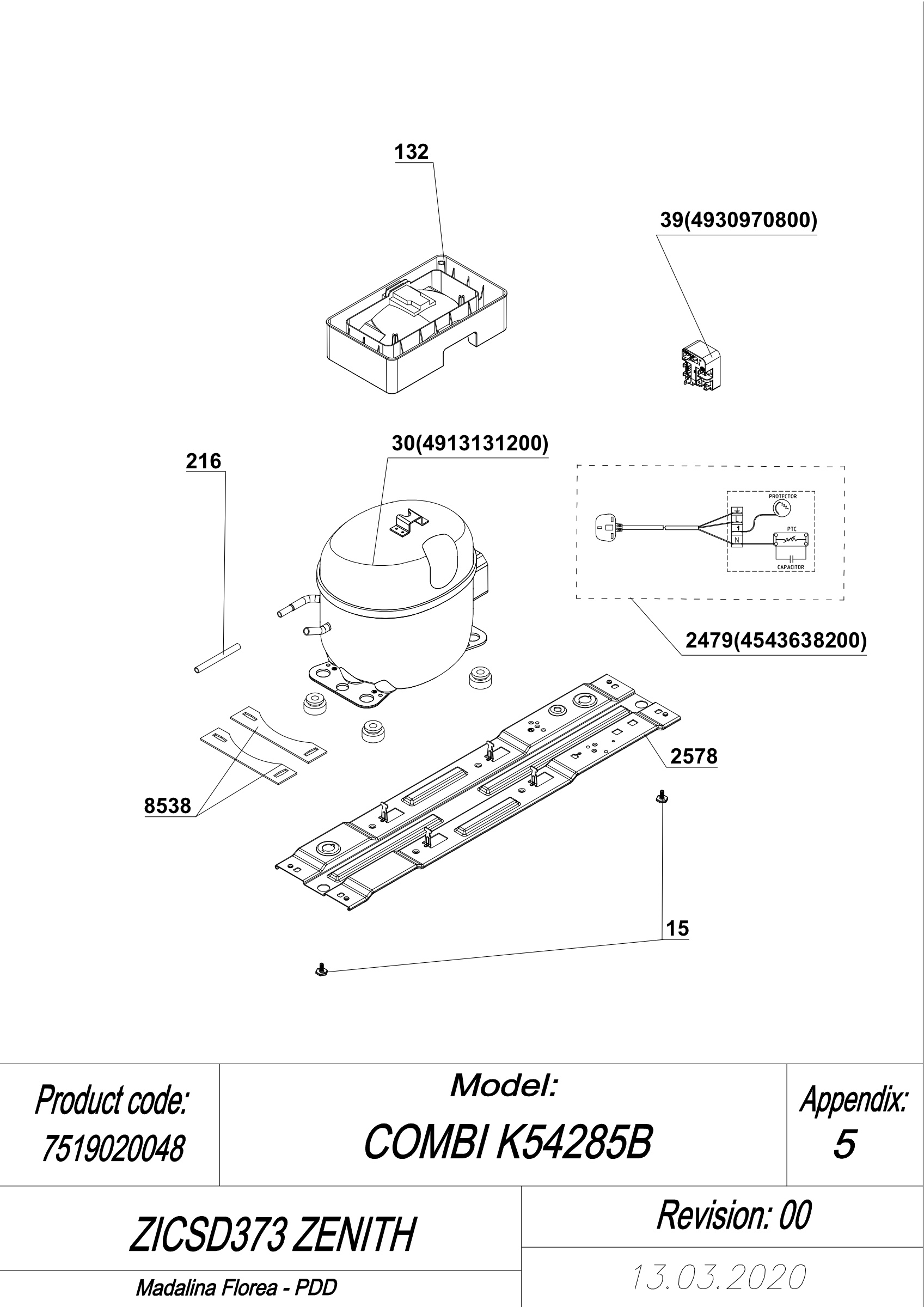 EXPLODED VIEW COMPRESSOR TYPE 1 ZICSD373 ZENITH