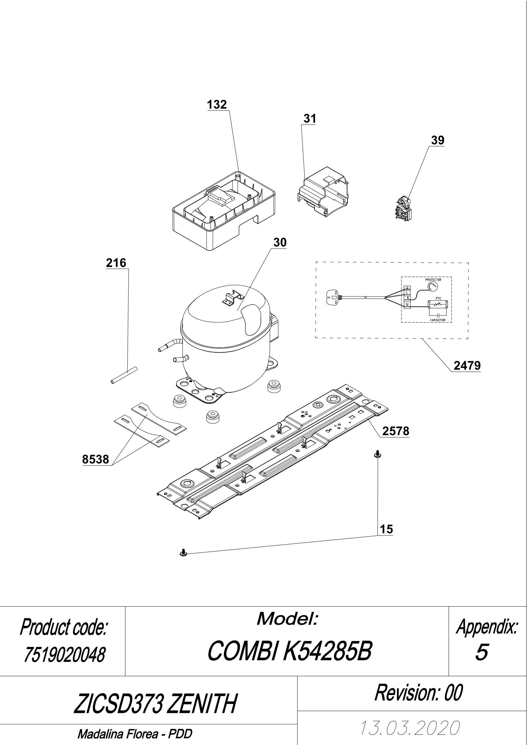 EXPLODED VIEW COMPRESSOR TYPE 2 ZICSD373 ZENITH