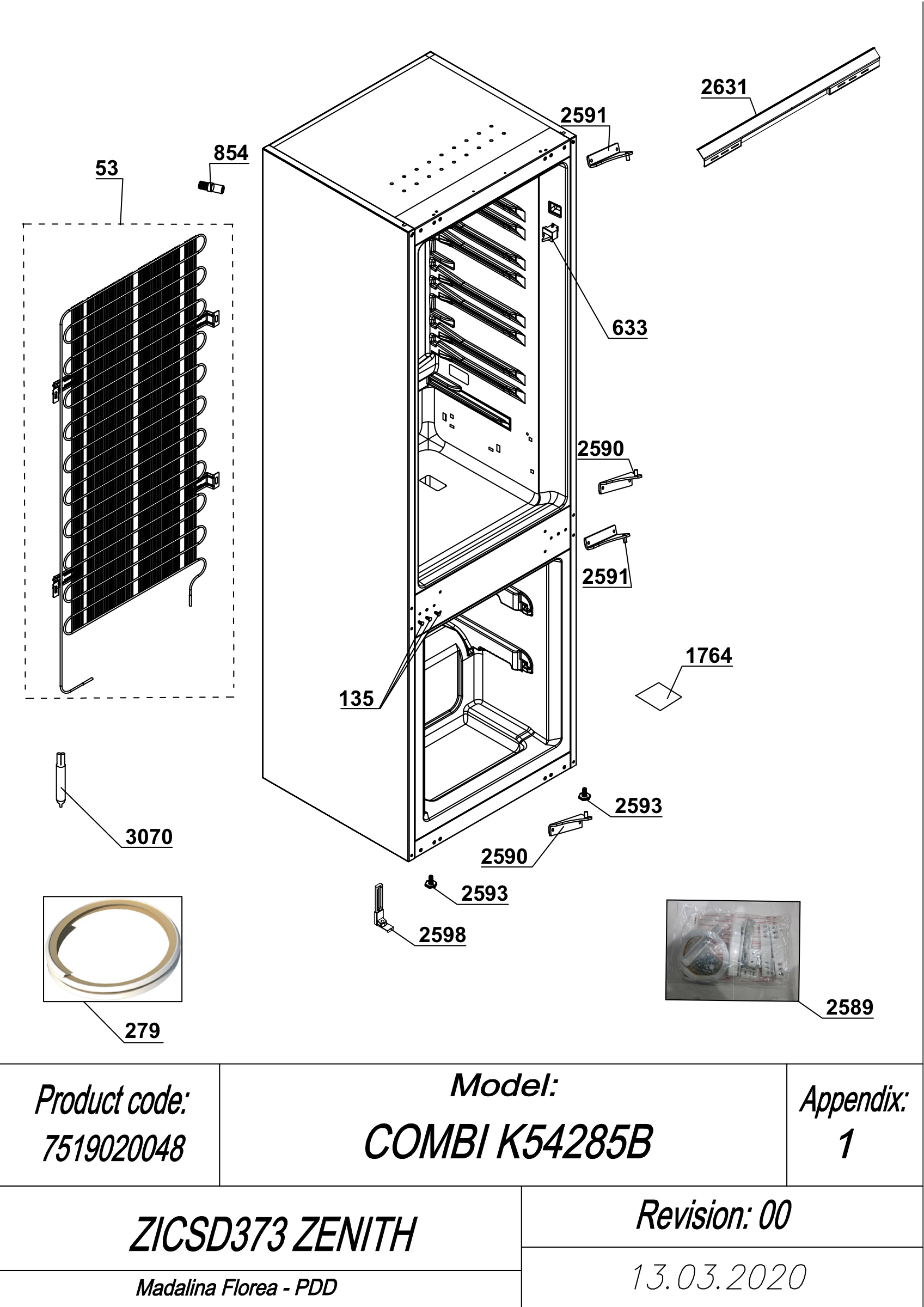 EXPLODED VIEW CABINET ZICSD373 ZENITH