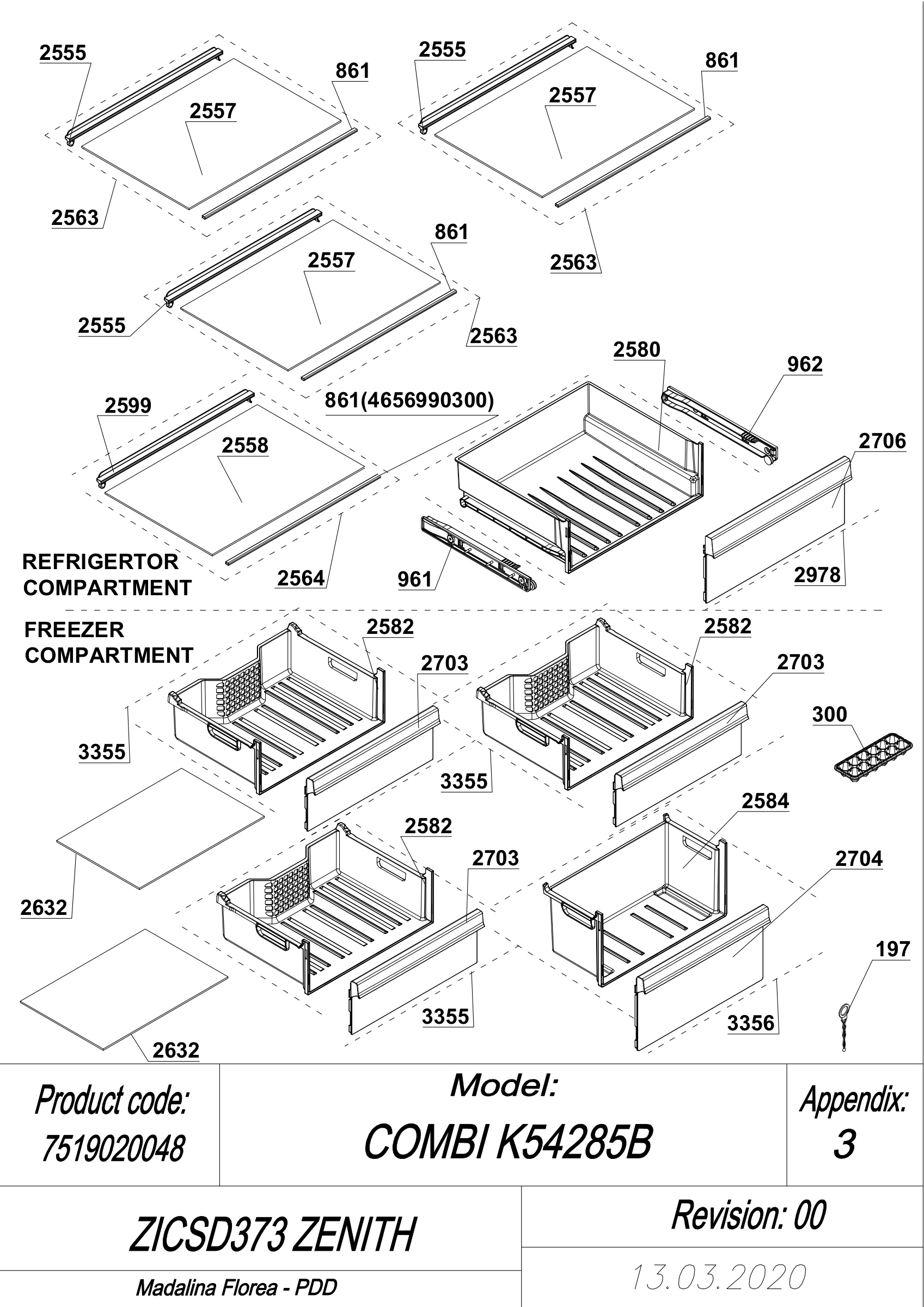 EXPLODED VIEW SHELVES ZICSD373 ZENITH